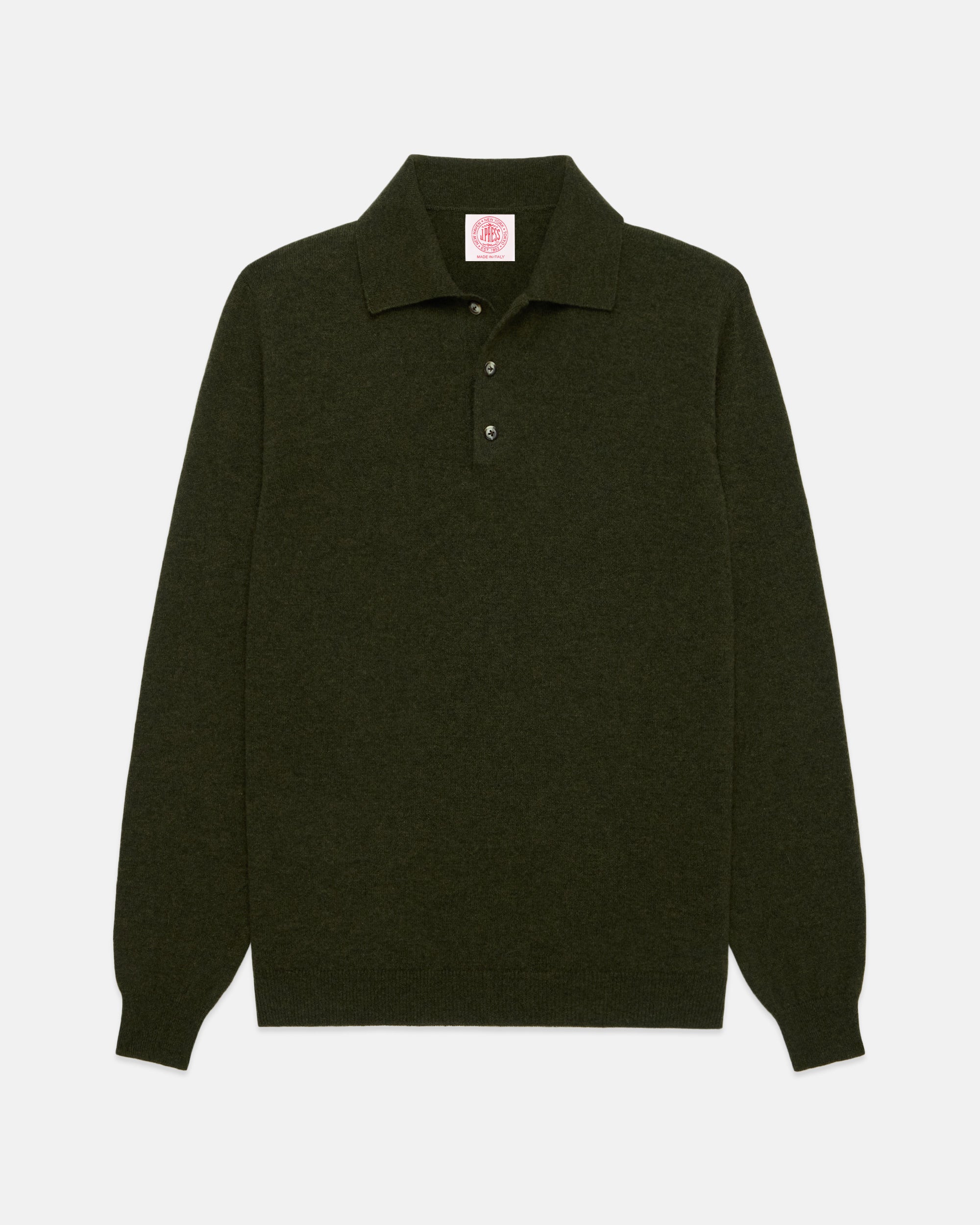 Made-in-Italy Loden Green Cashmere Long Sleeve Polo