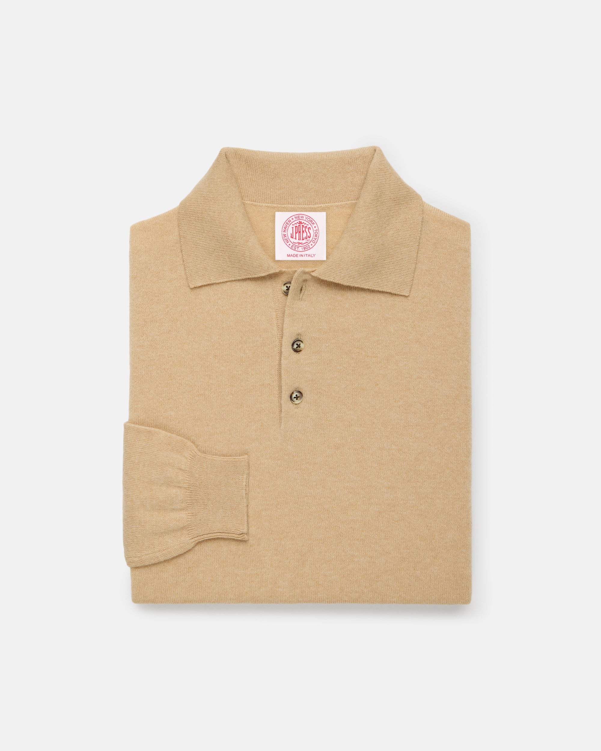 Made-in-Italy Tan Cashmere Long Sleeve Polo