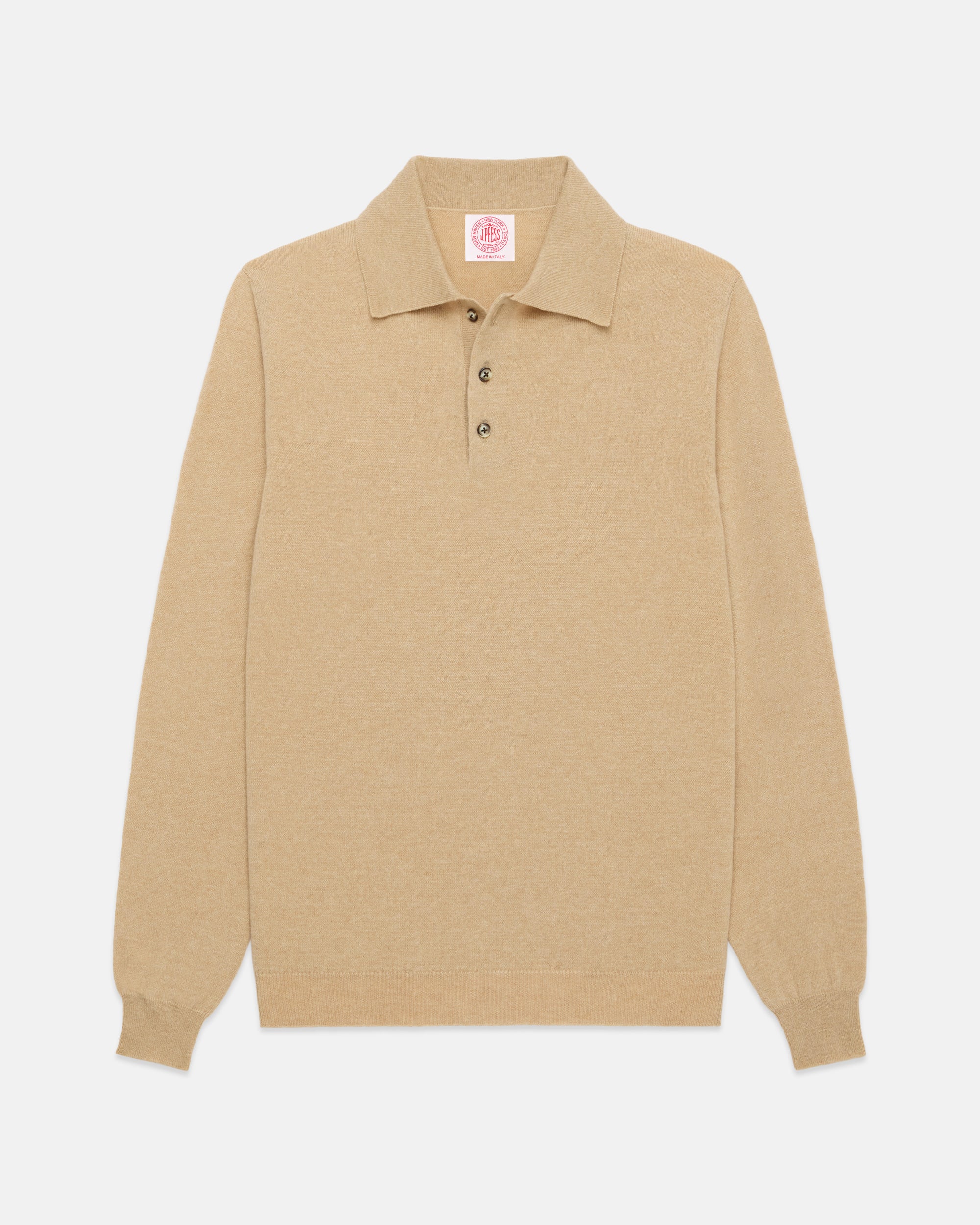 Made-in-Italy Tan Cashmere Long Sleeve Polo