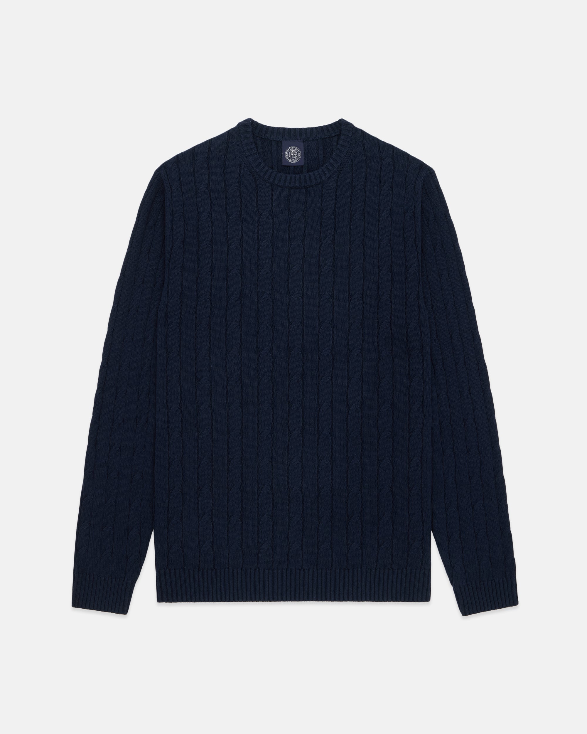 Navy Cotton-Cashmere Cable Crewneck Sweater