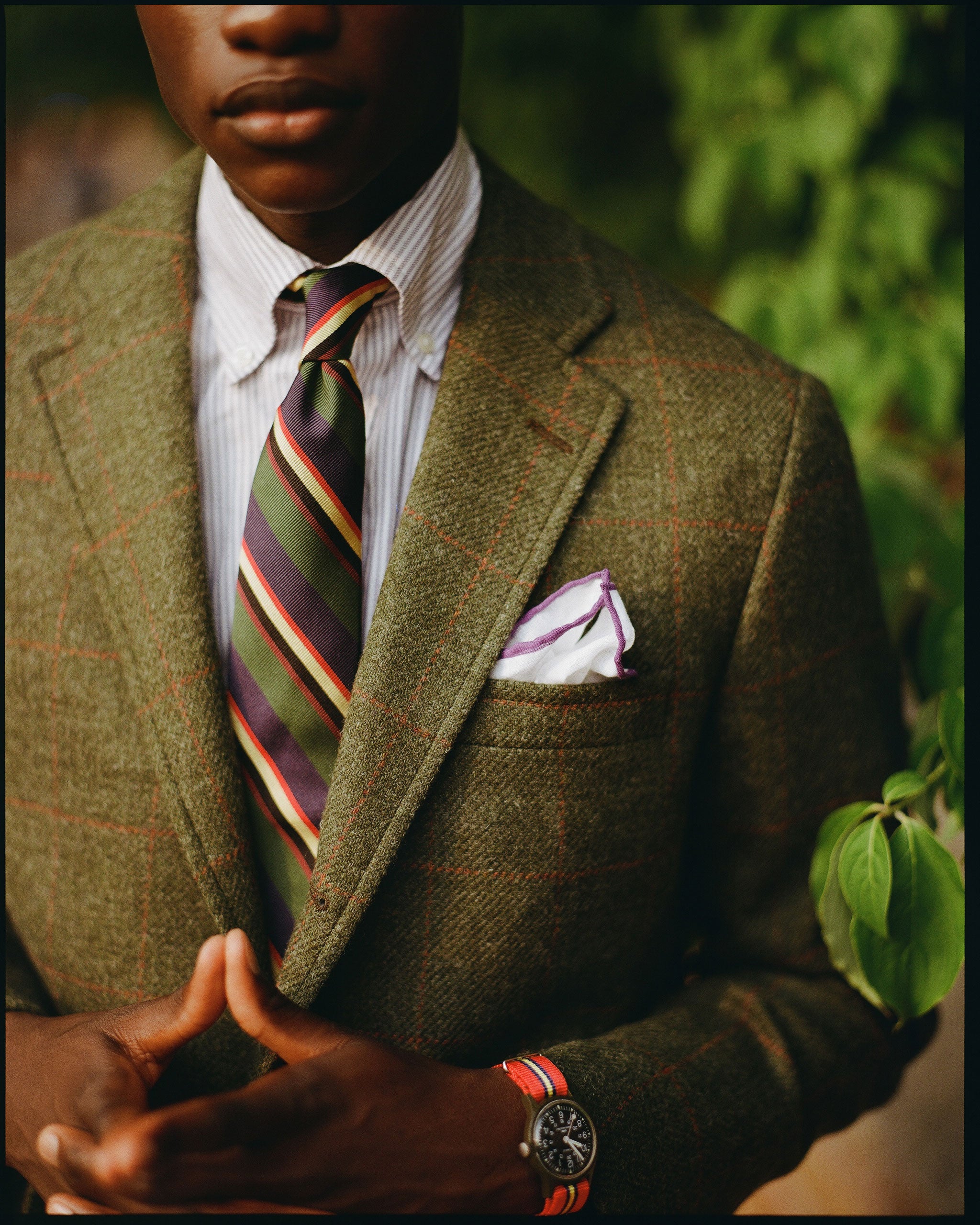 Made-in-USA Olive Windowpane Cheviot Tweed Sport Coat