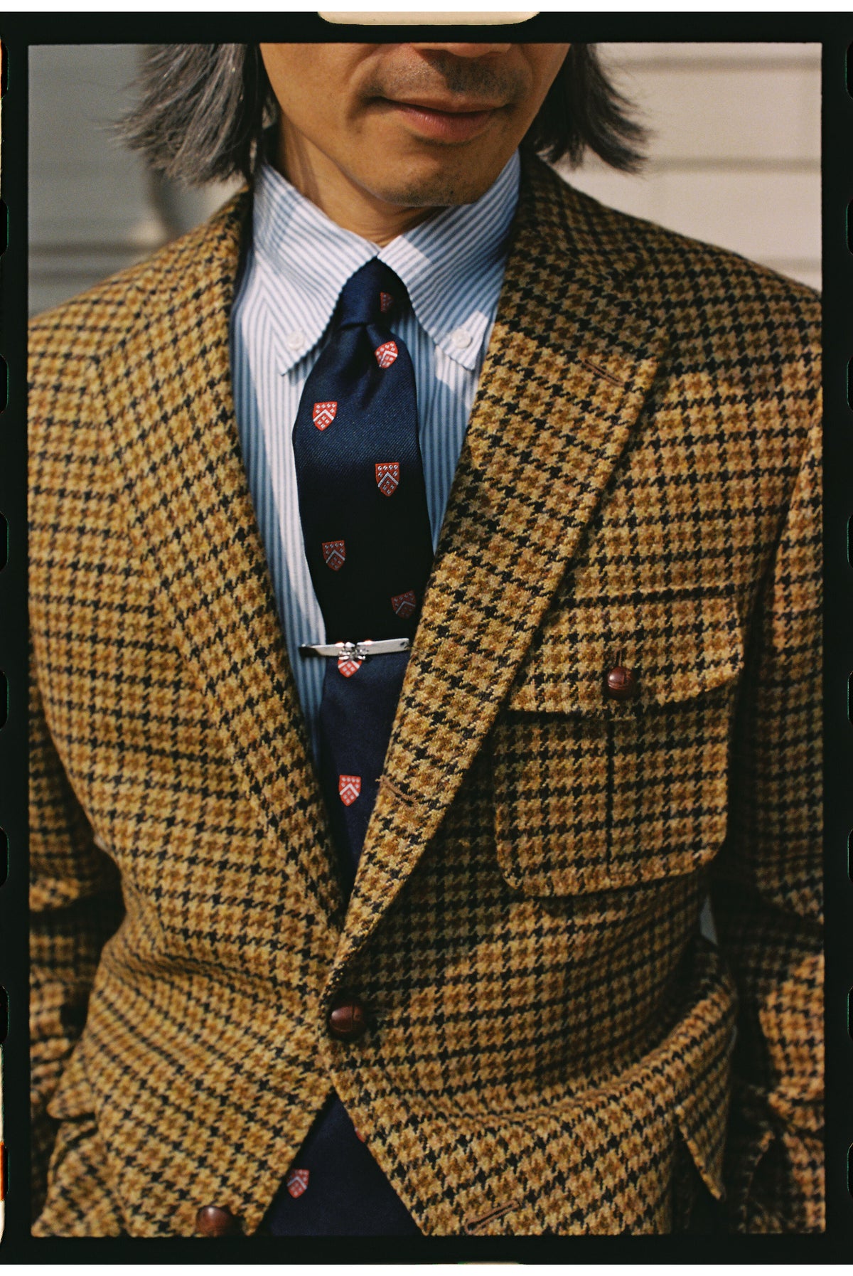 Made-in-USA Brown & Rust Houndstooth Cheviot Tweed Norfolk Jacket