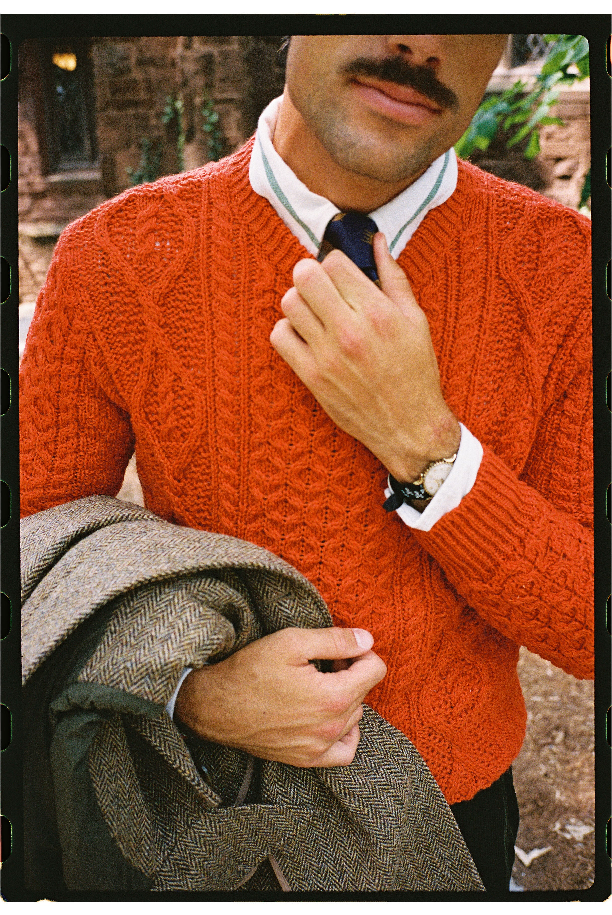 Made-in-Ireland Orange Marl Aran Knit Crewneck Sweater