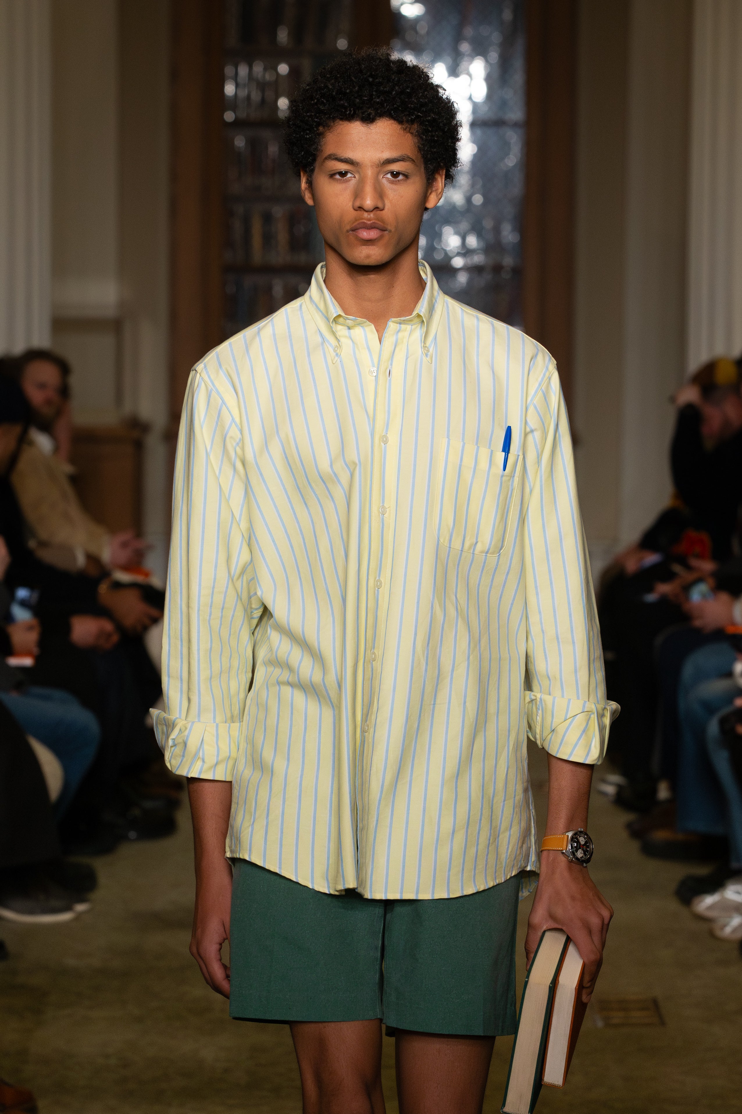 Made-in-USA Yellow, Blue & White Stripe Oxford Cloth Sport Shirt - Classic Fit