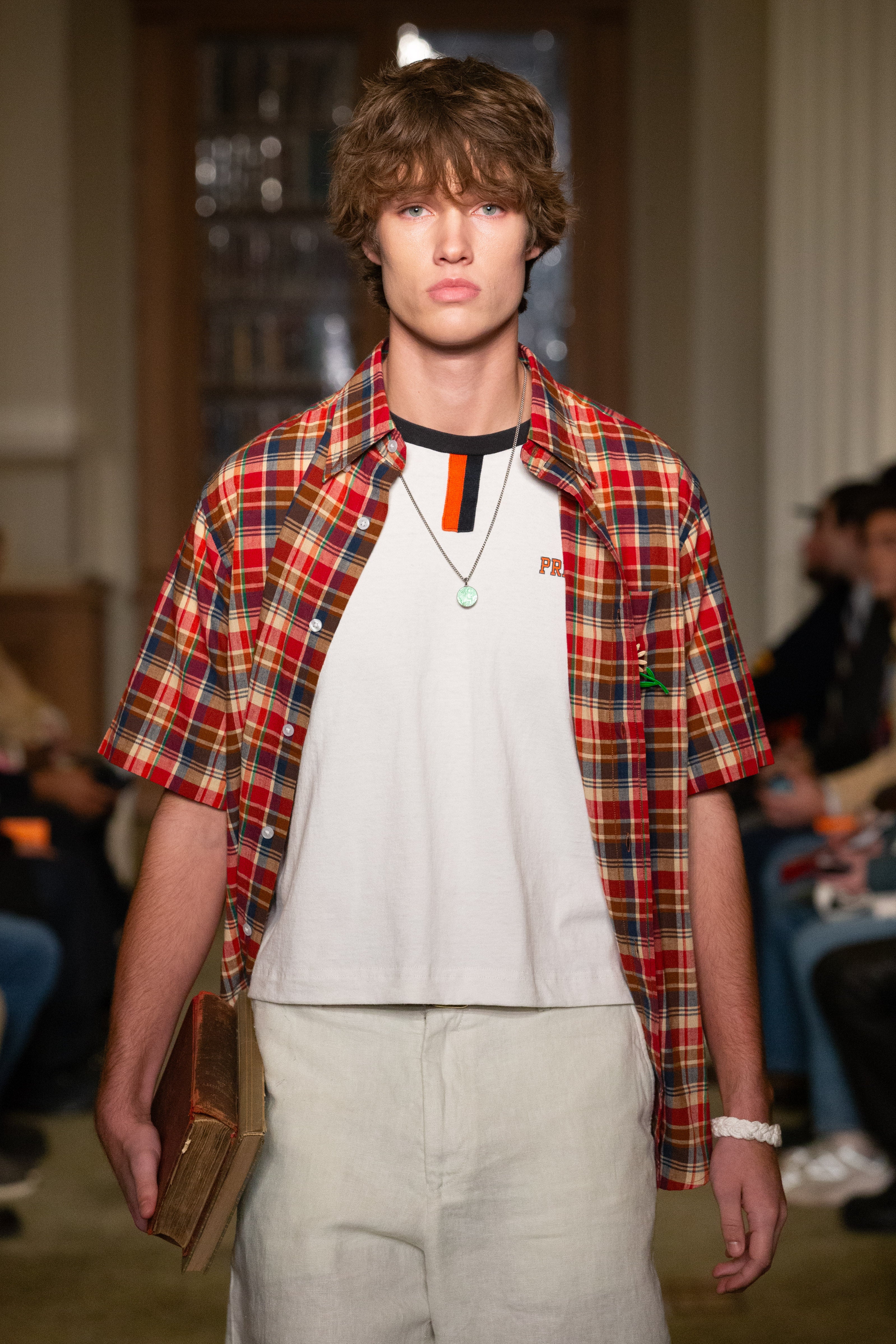 Red, Navy & Tan Madras Button Down Short Sleeve Shirt - Classic Fit