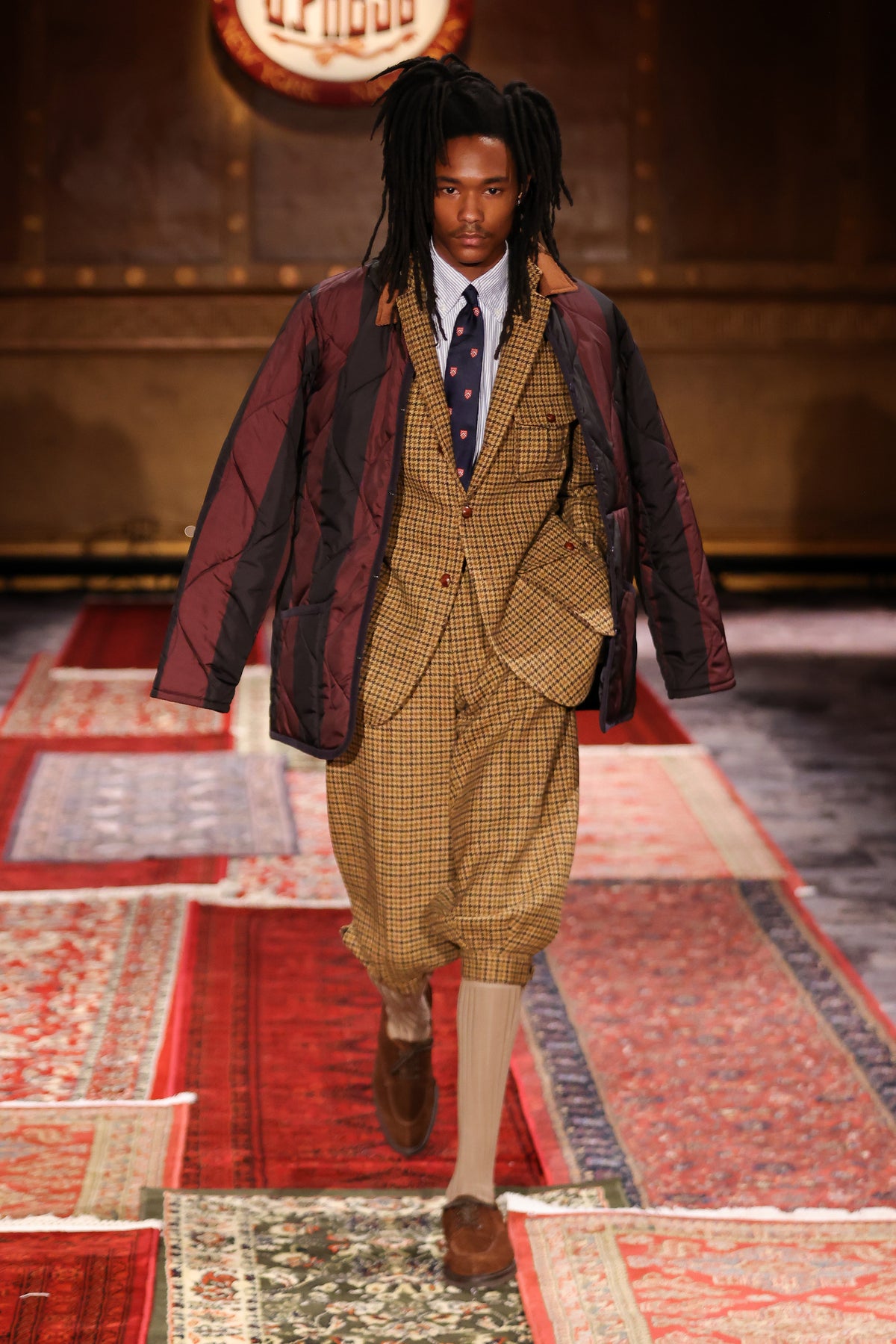Made-in-USA Brown & Rust Houndstooth Cheviot Tweed Norfolk Jacket