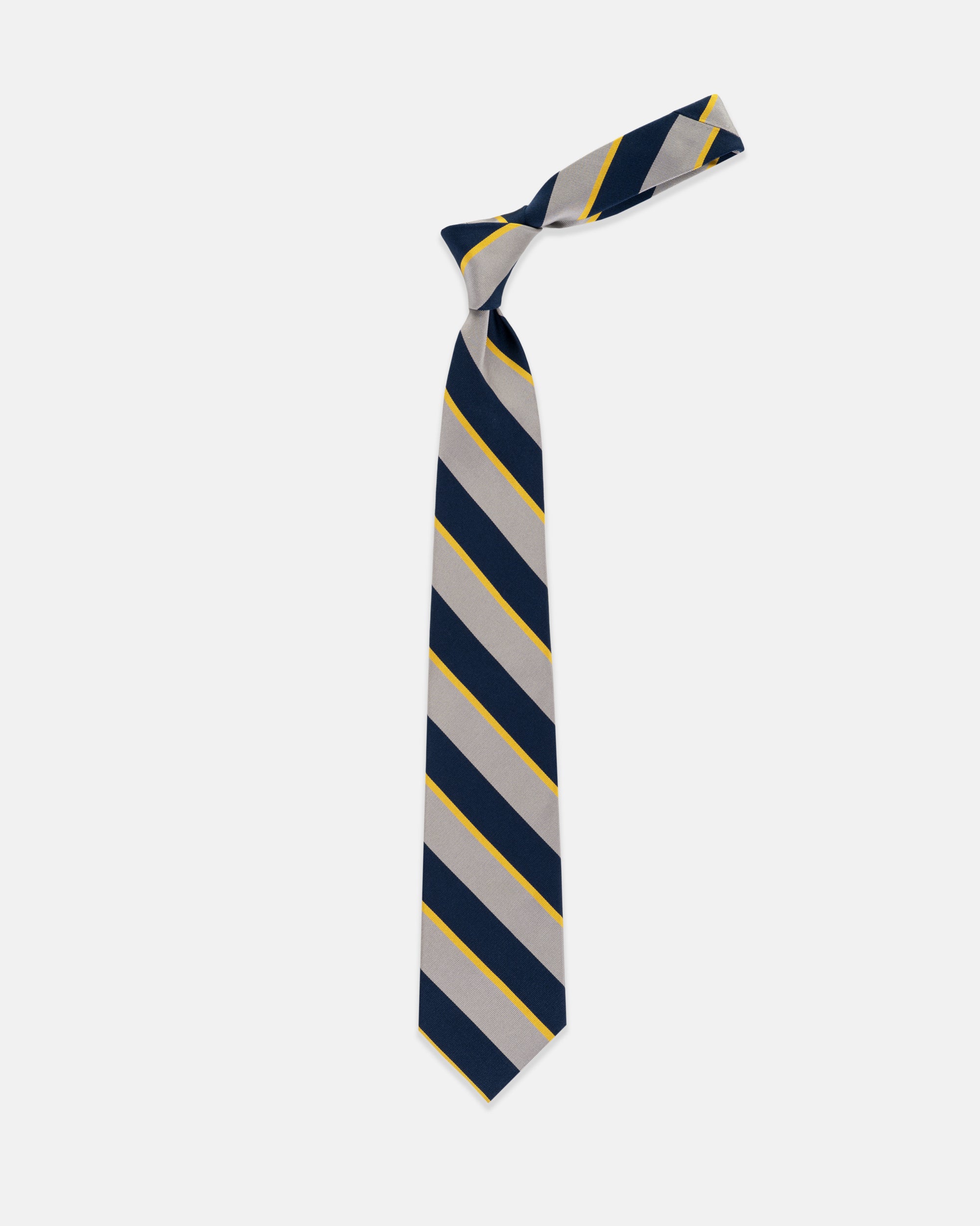 Made-in-UK Silver, Navy & Yellow Stripe Mogador Tie