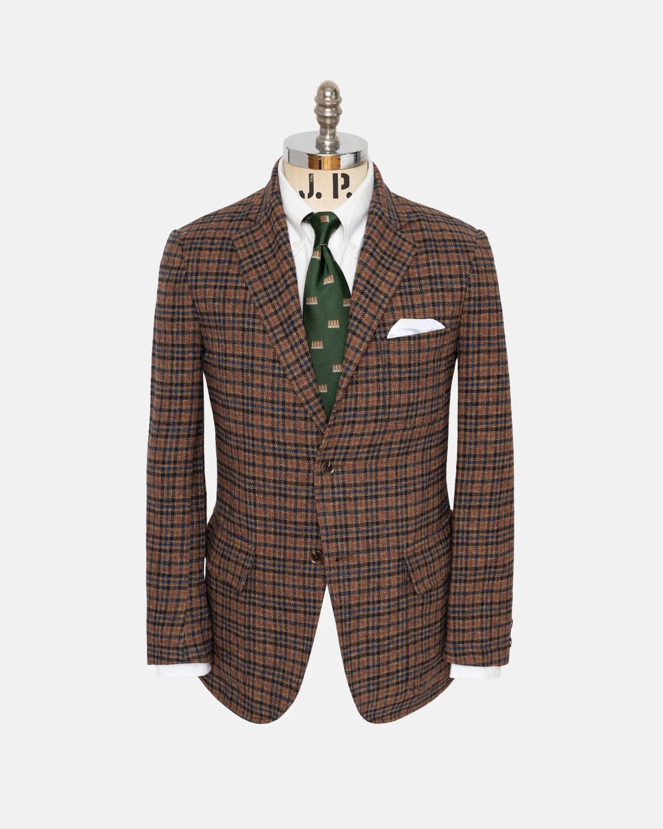 Brown Check Cotton Tweed Sport Coat - Trim Fit