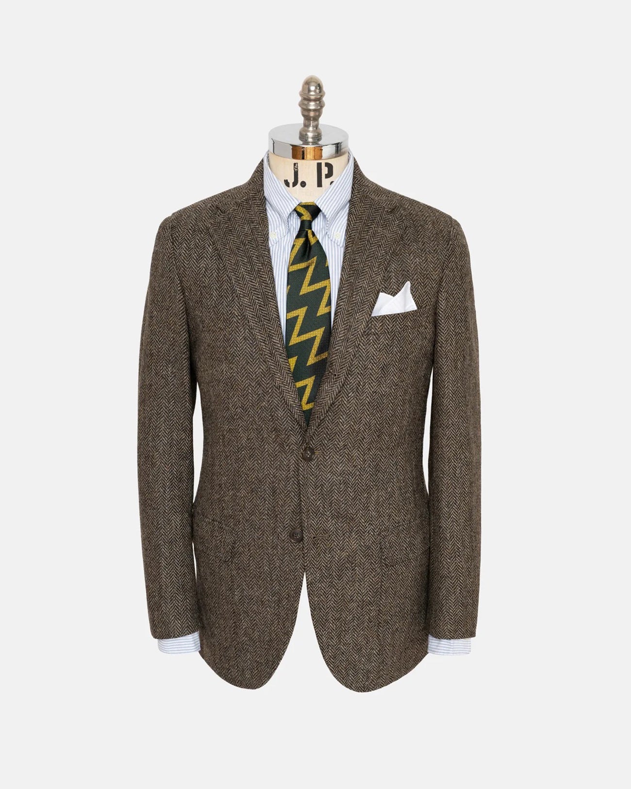 Brown & Olive Herringbone Wool Sport Coat - Trim Fit
