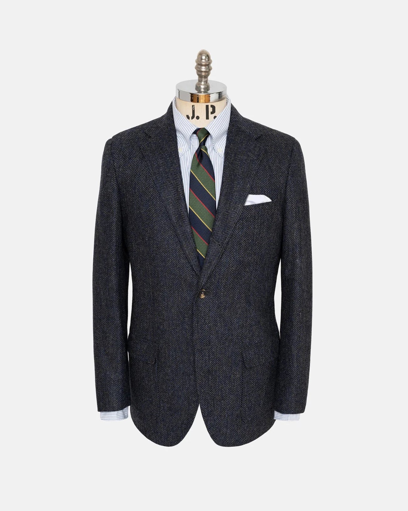 Blue Mix Herringbone Wool Sport Coat - Trim Fit