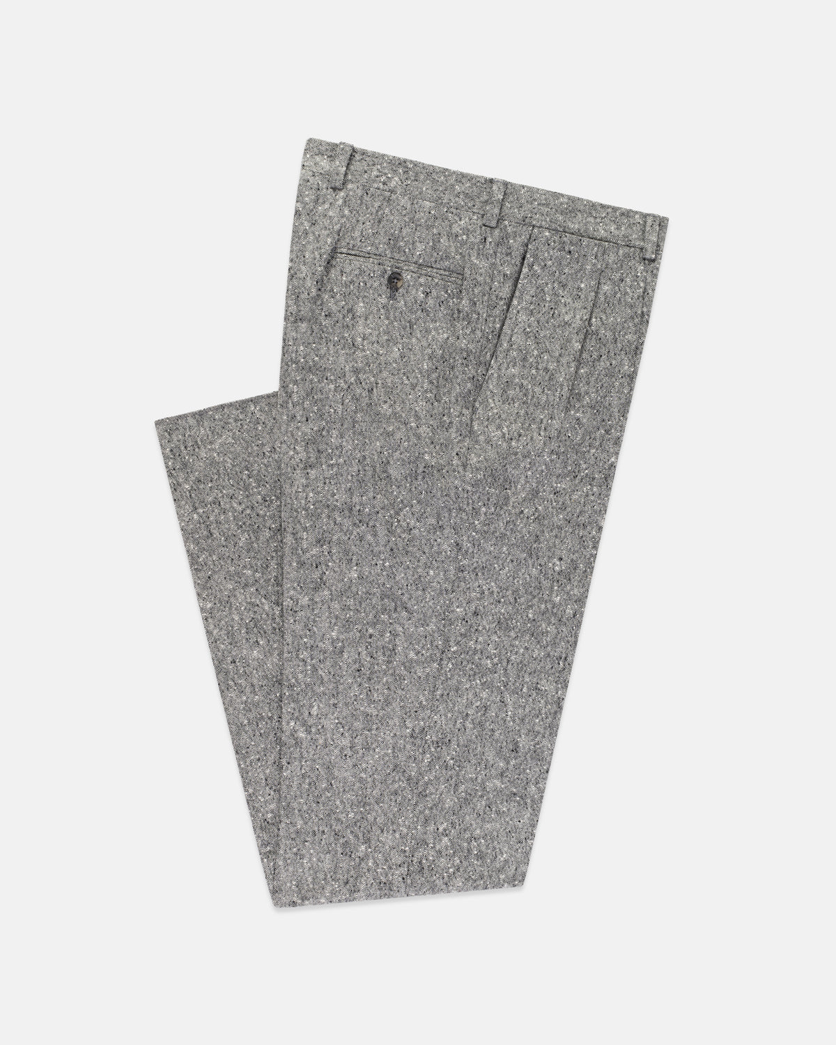 Made-in-Canada Black & White Pleated Donegal Tweed Trousers