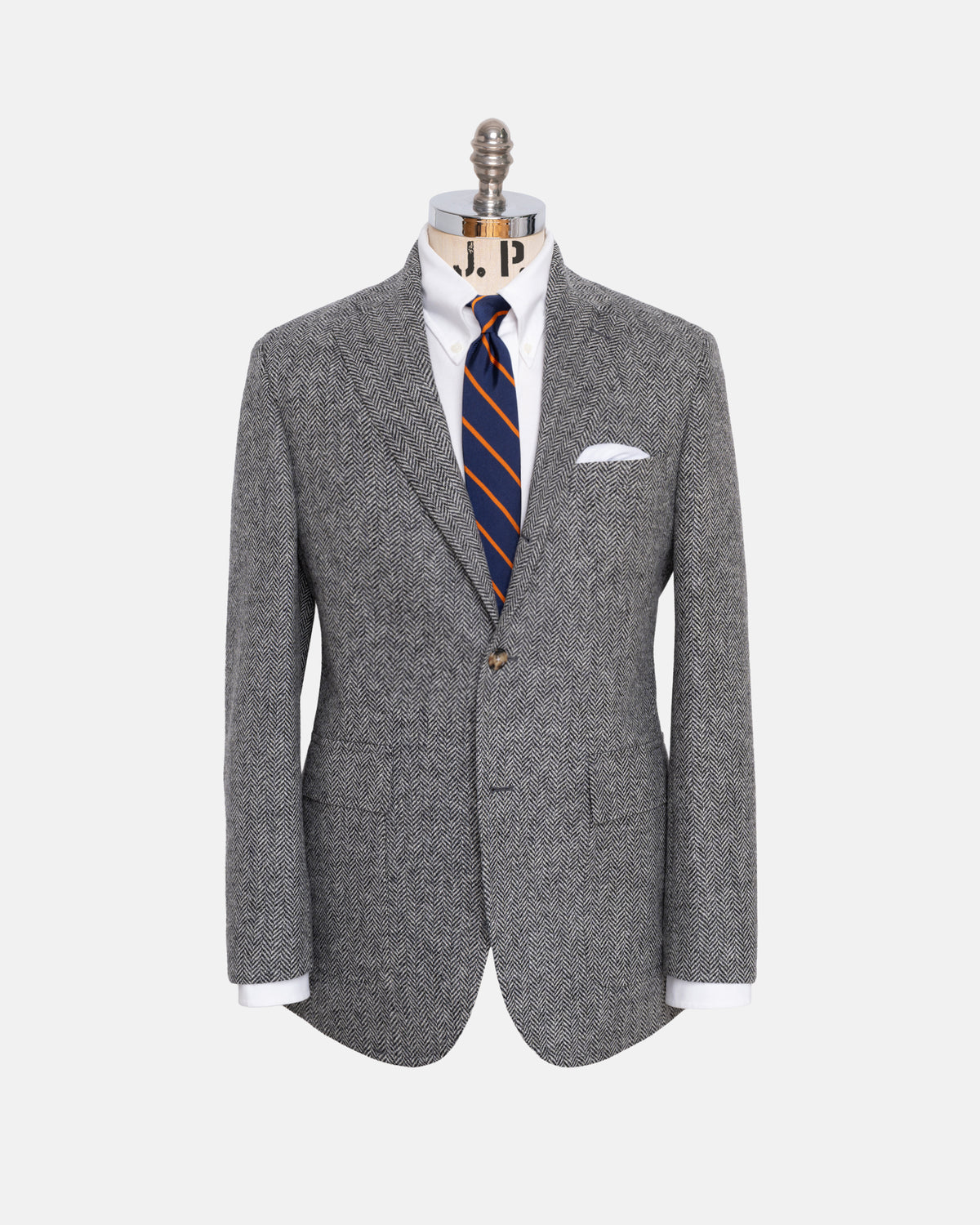 Black & White Herringbone Shetland Wool Sport Coat