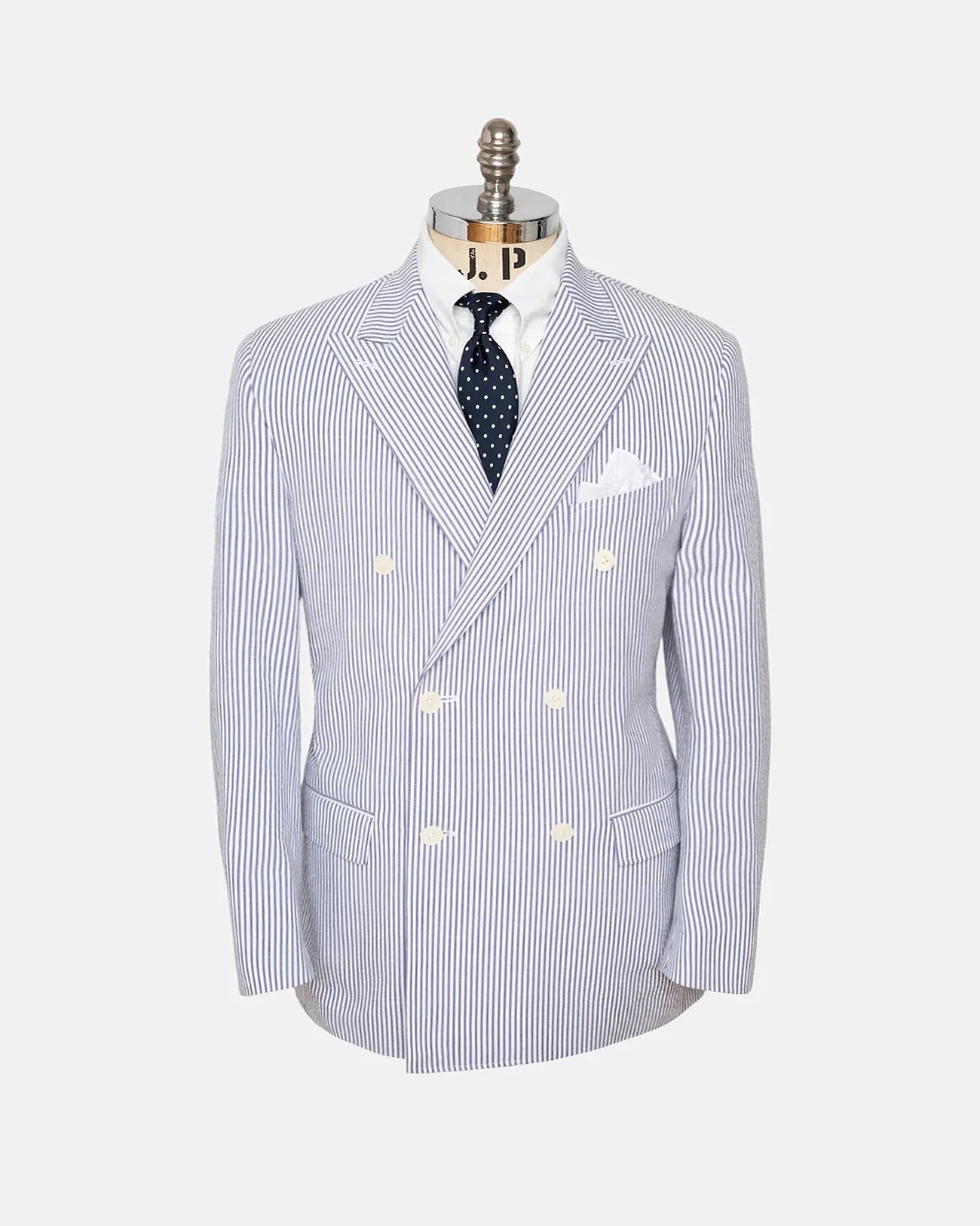 Made-in-Canada Double-Breasted Blue Stripe Seersucker Sport Coat