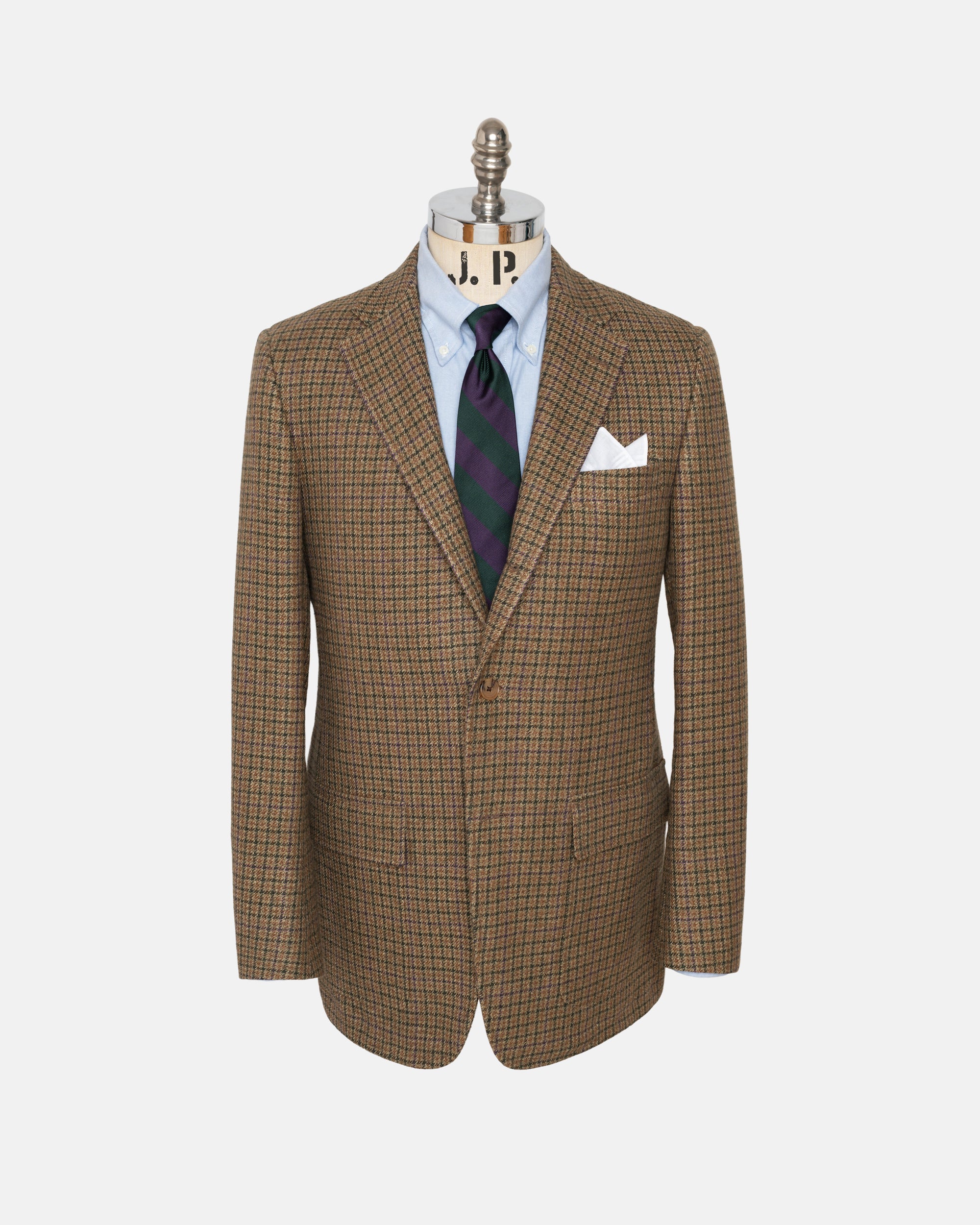 Made-in-USA Brown & Olive Check Linen-Wool Sport Coat
