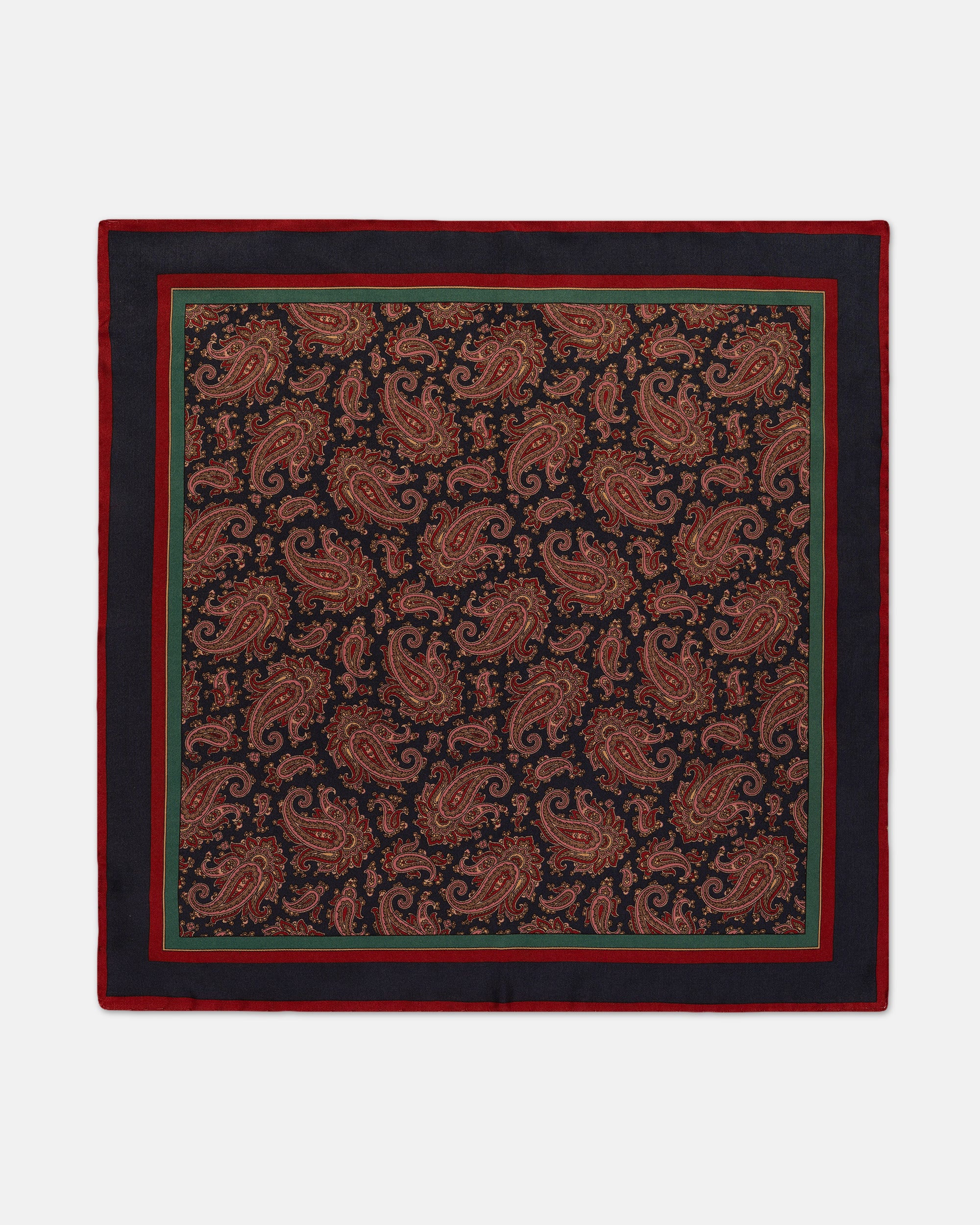 Made-in-USA Navy & Burgundy Paisley Silk Pocket Square