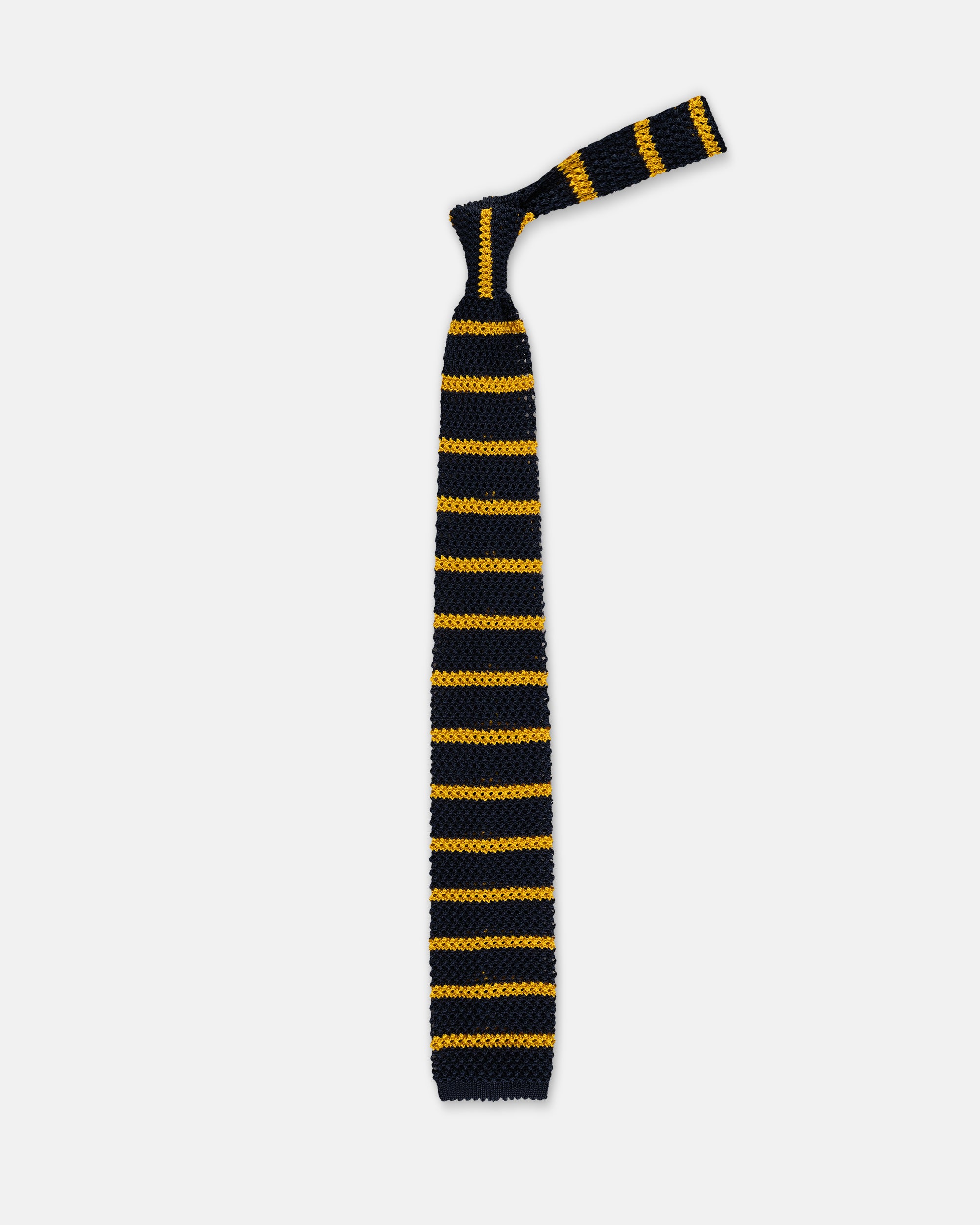 Made-in-Italy Navy & Yellow Bar Stripe Silk Knit Tie