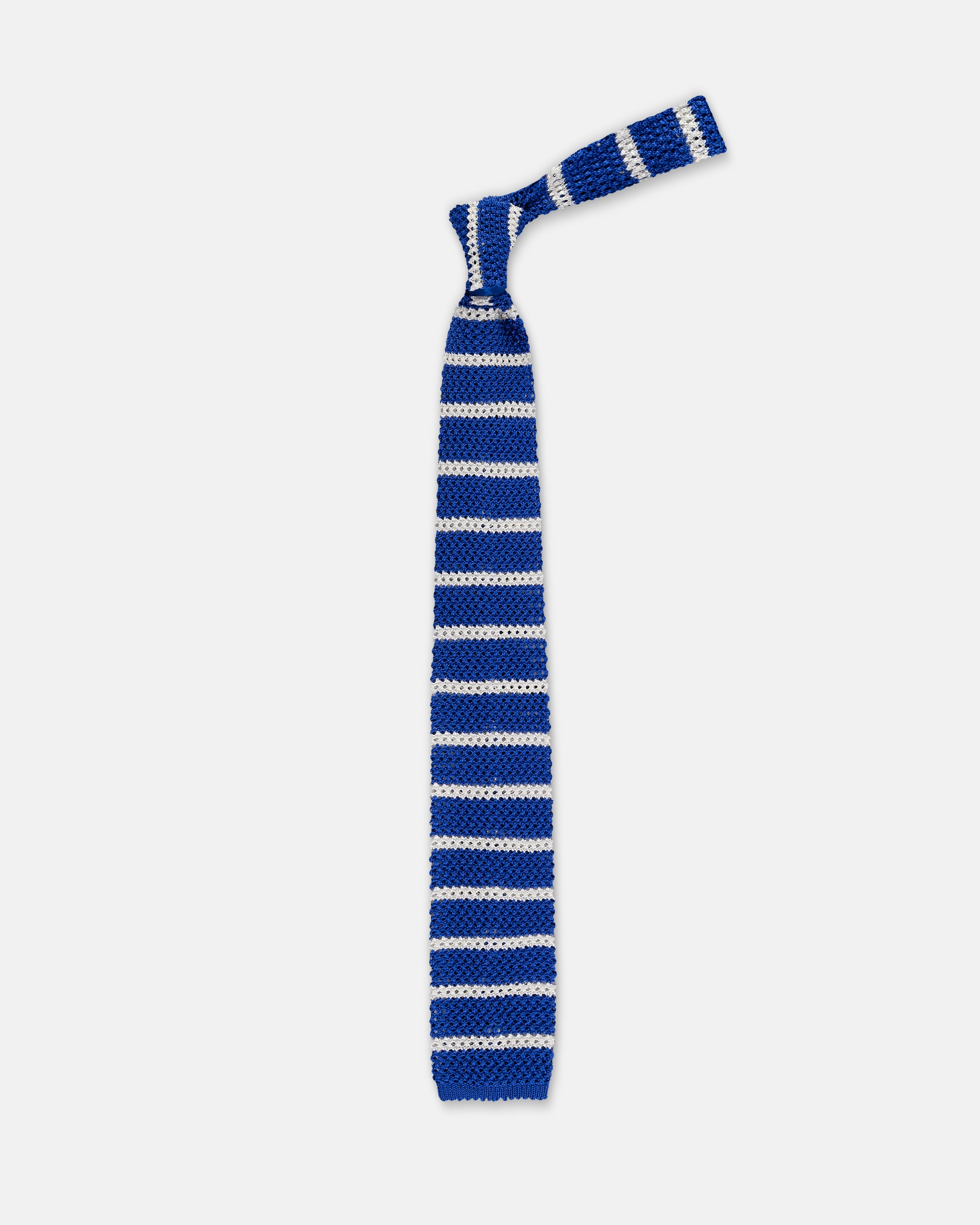 Made-in-Italy Royal Blue & White Bar Stripe Silk Knit Tie