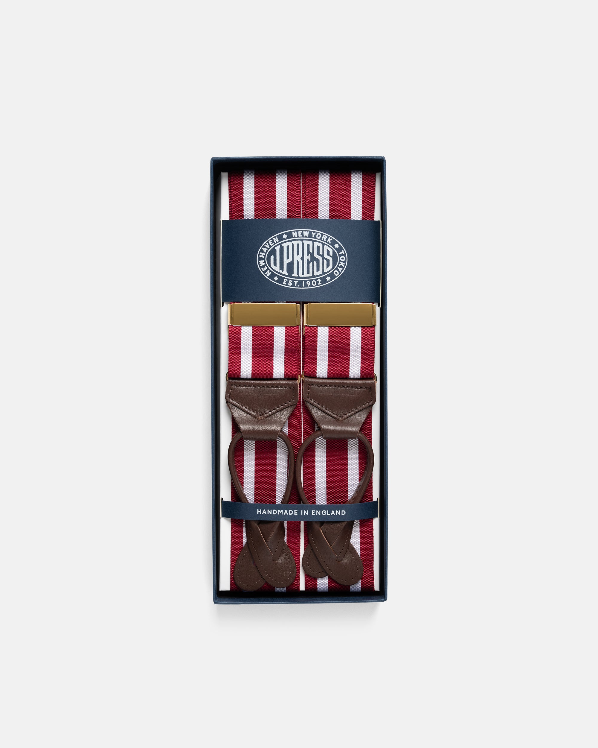 Made-in-England Red & White Striped Barathea Braces