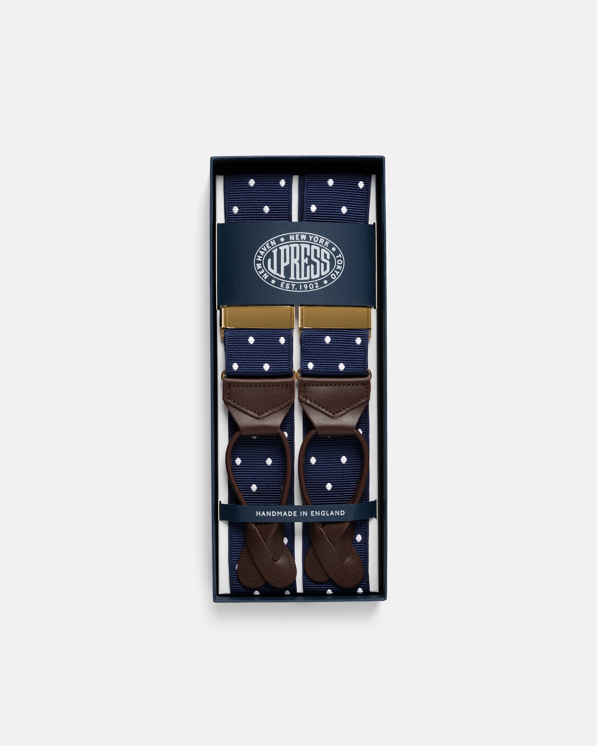 Made-in-England Navy Polka Dot Jacquard Ribbon Braces