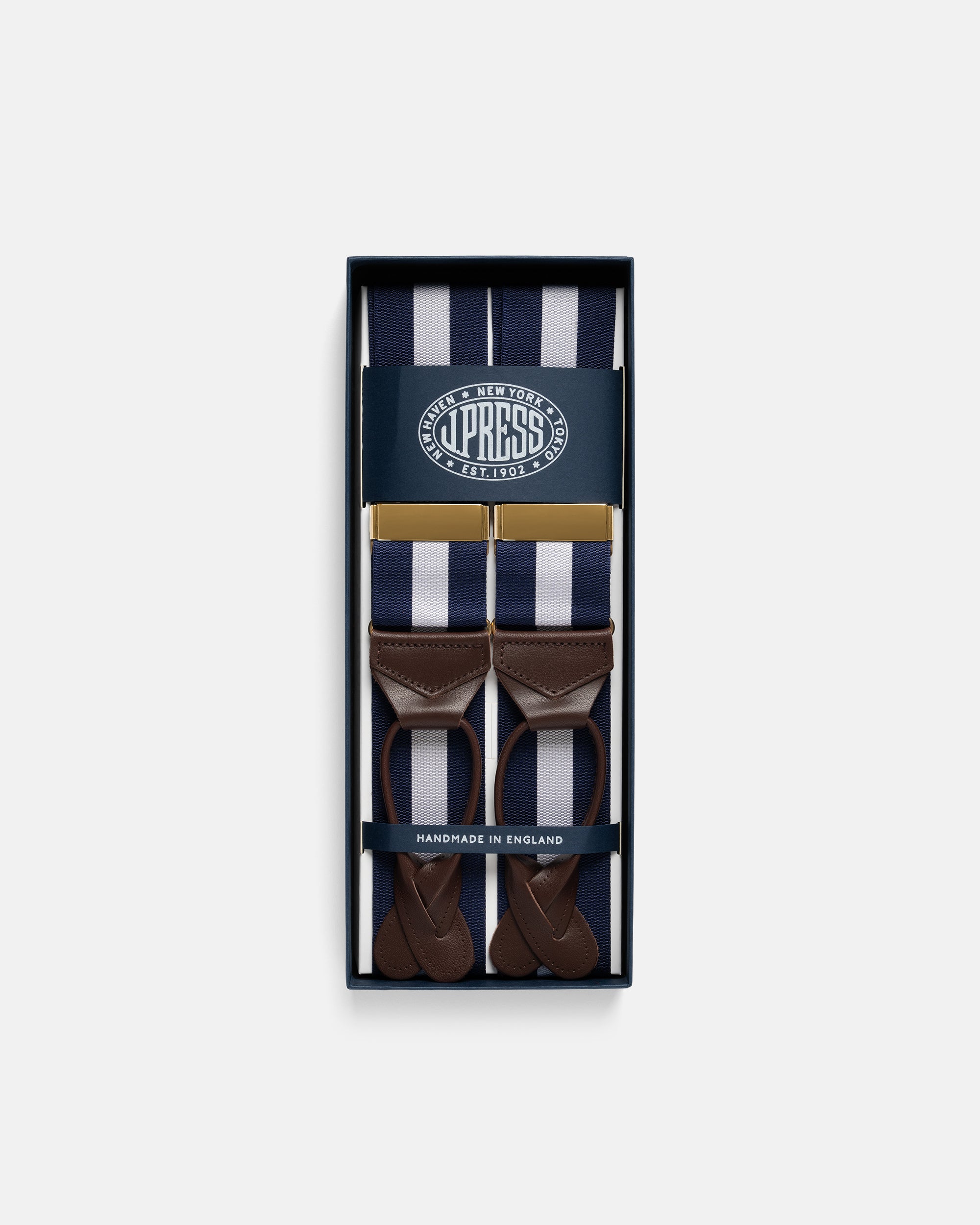 Made-in-England Navy & White Striped Barathea Braces