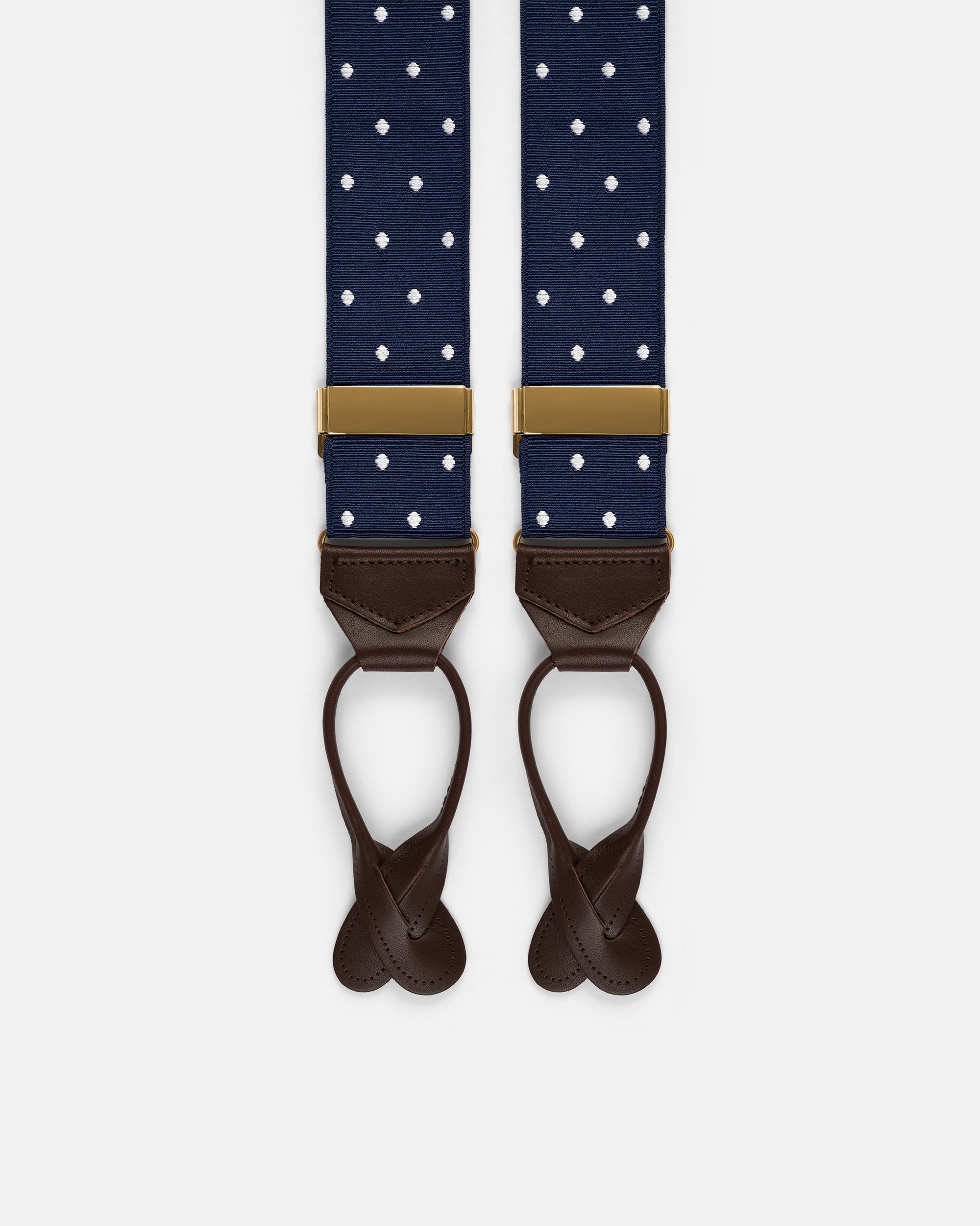 Made-in-England Navy Polka Dot Jacquard Ribbon Braces