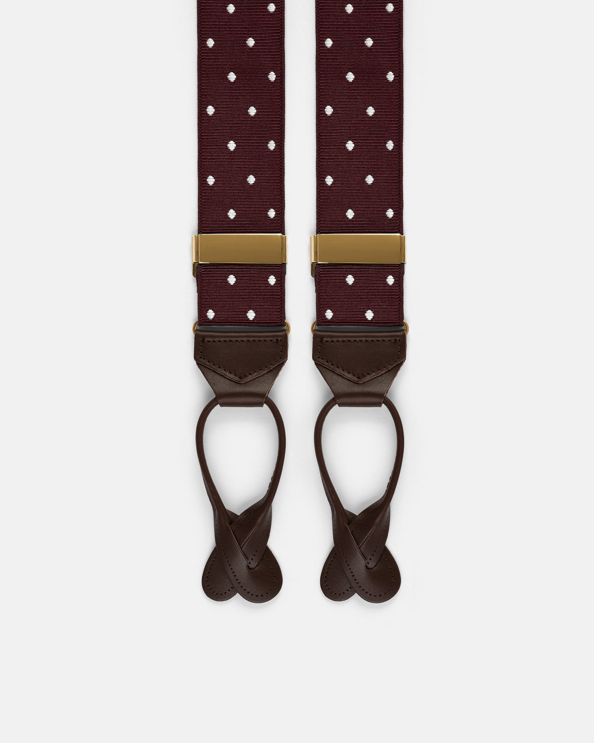 Made-in-England Burgundy Polka Dot Jacquard Ribbon Braces