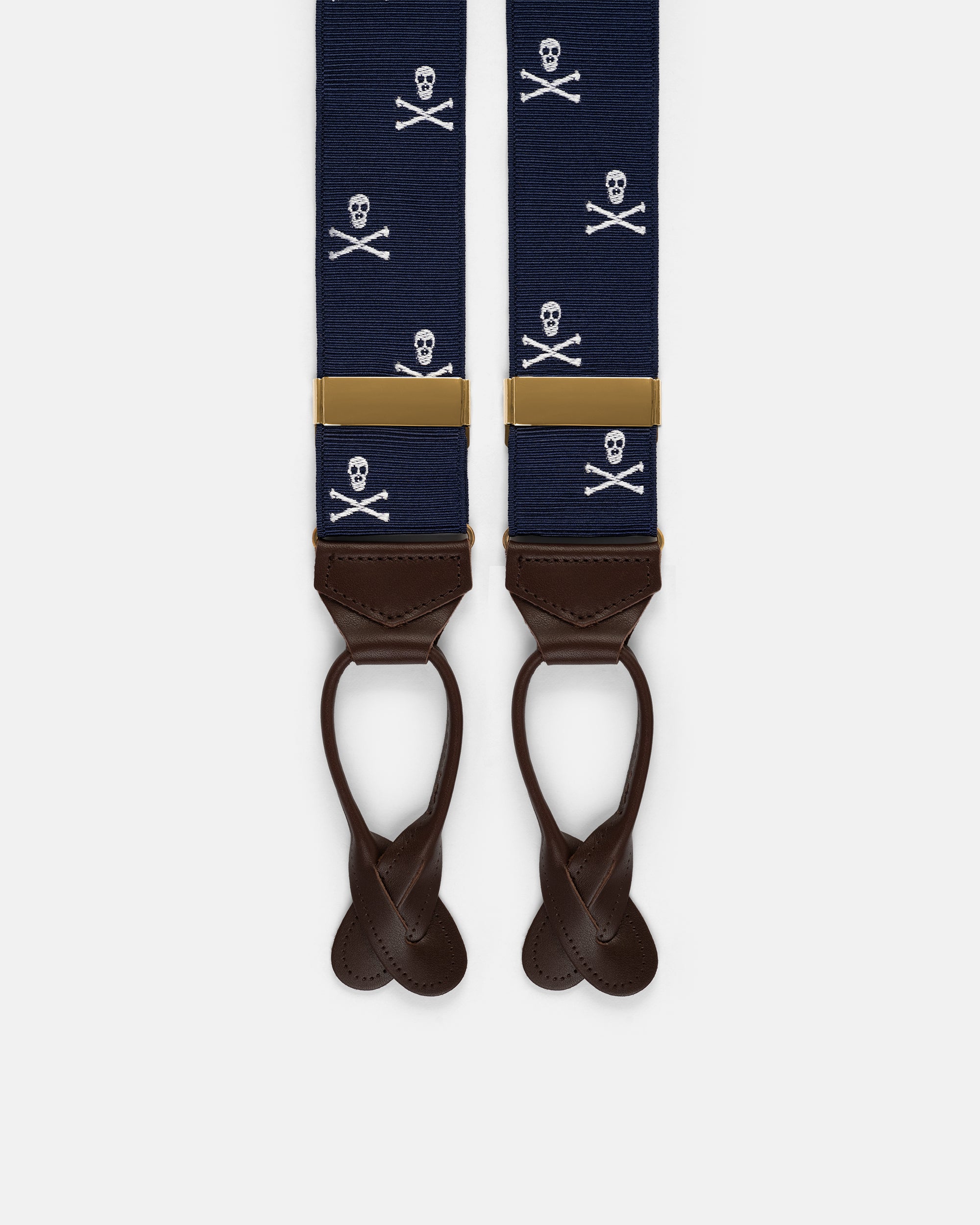 Made-in-England Navy Skull & Bones Jacquard Ribbon Braces