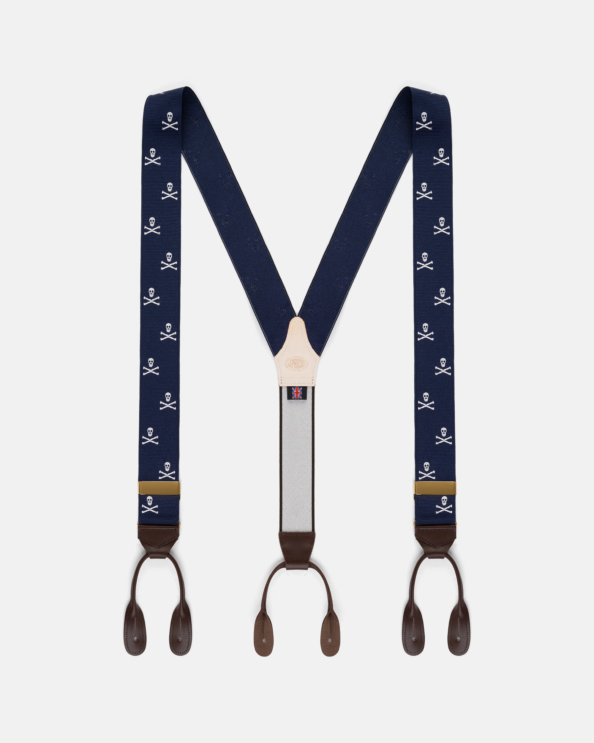 Made-in-England Navy Skull & Bones Jacquard Ribbon Braces