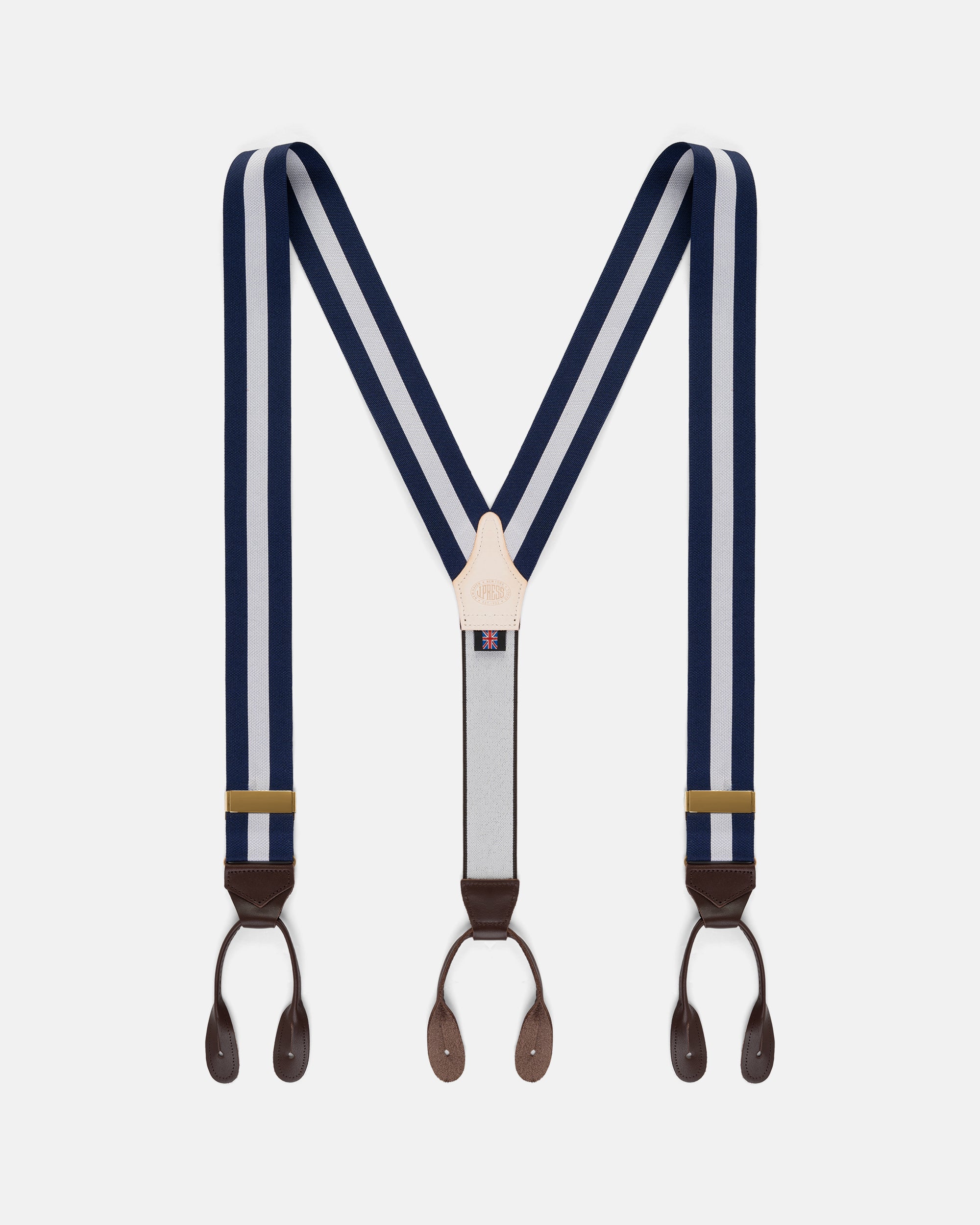 Made-in-England Navy & White Striped Barathea Braces