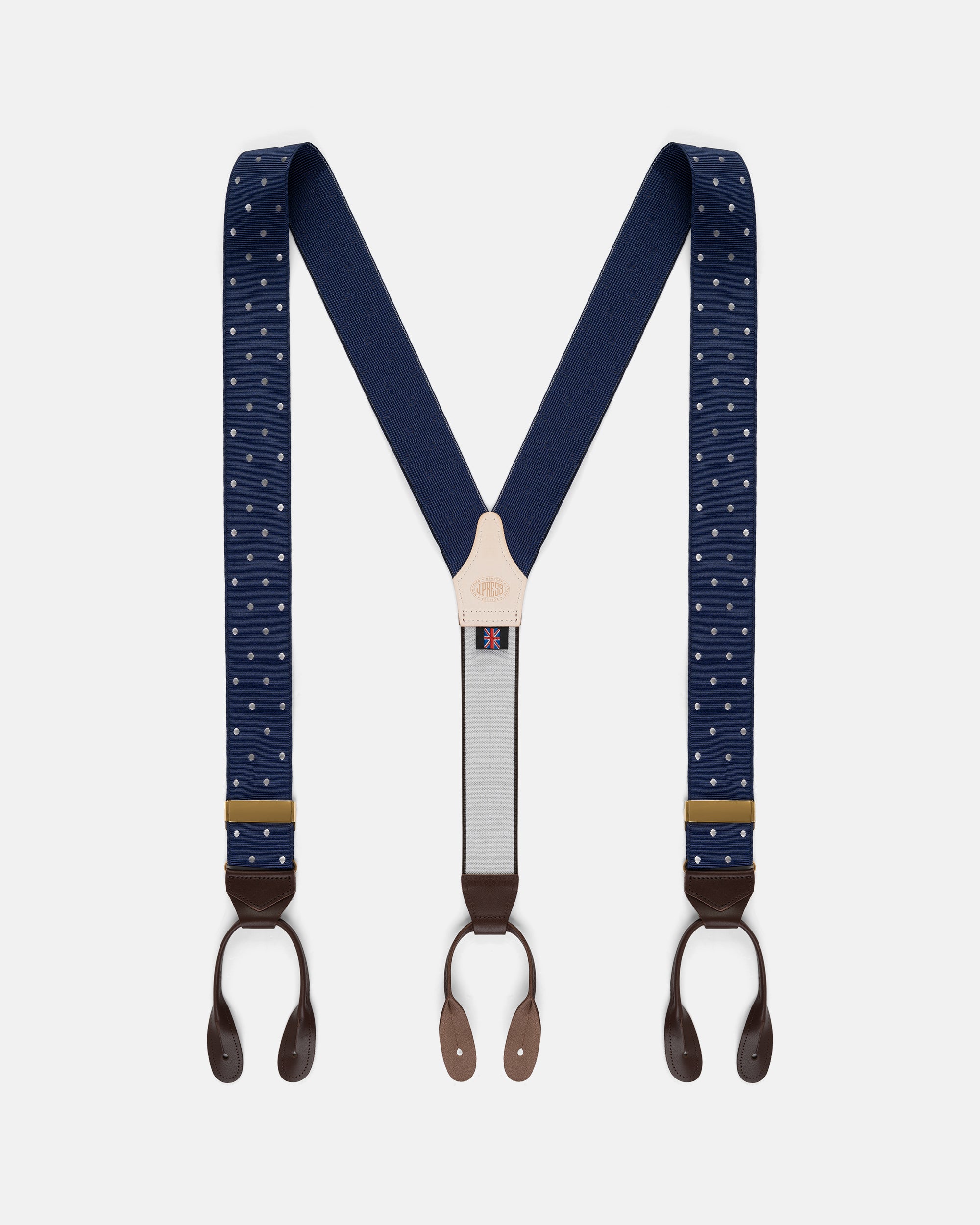 Made-in-England Navy Polka Dot Jacquard Ribbon Braces