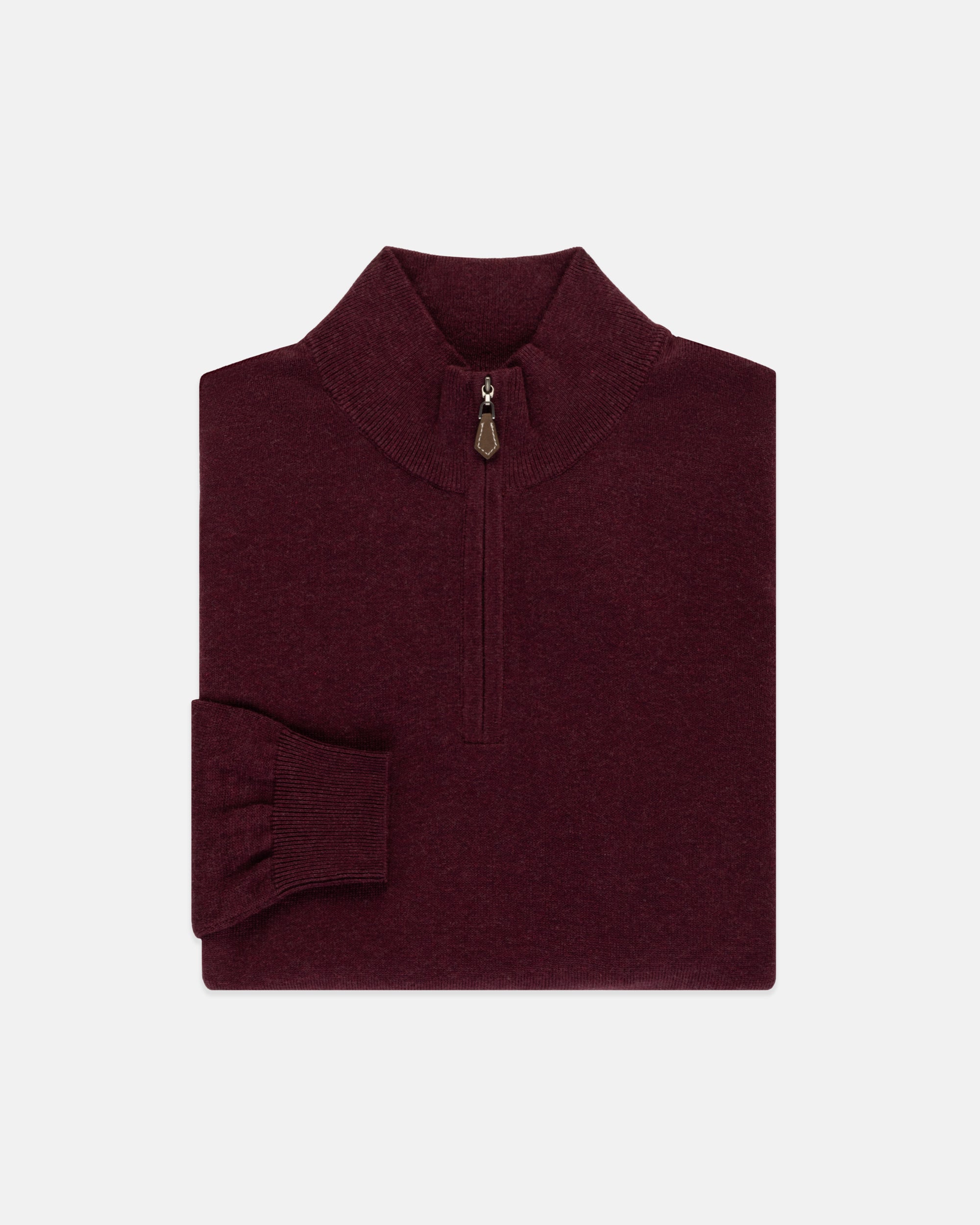 Burgundy Cotton-Cashmere Quarter-Zip Sweater
