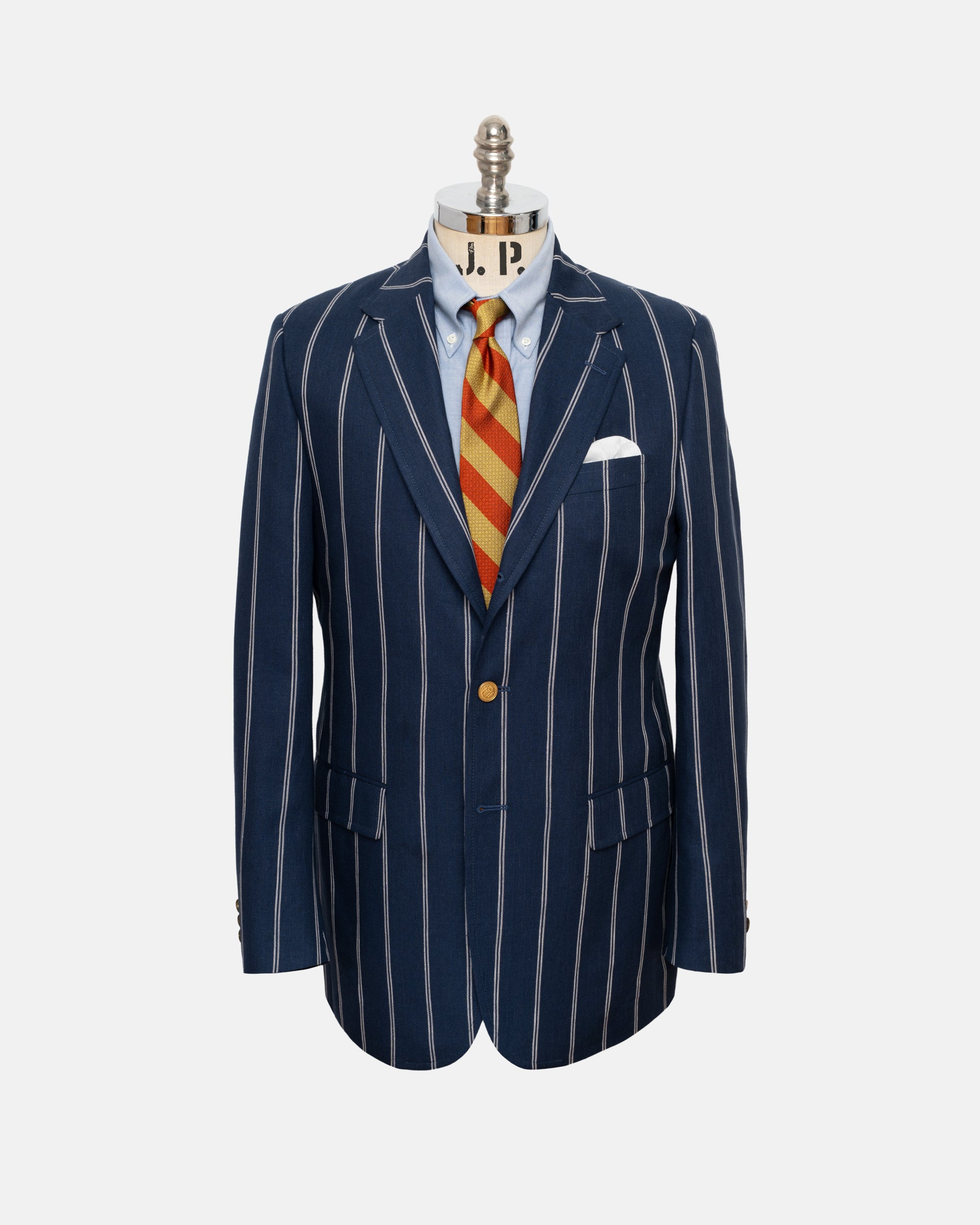 Made-in-Canada Navy Double Stripe Cotton/Linen Blazer