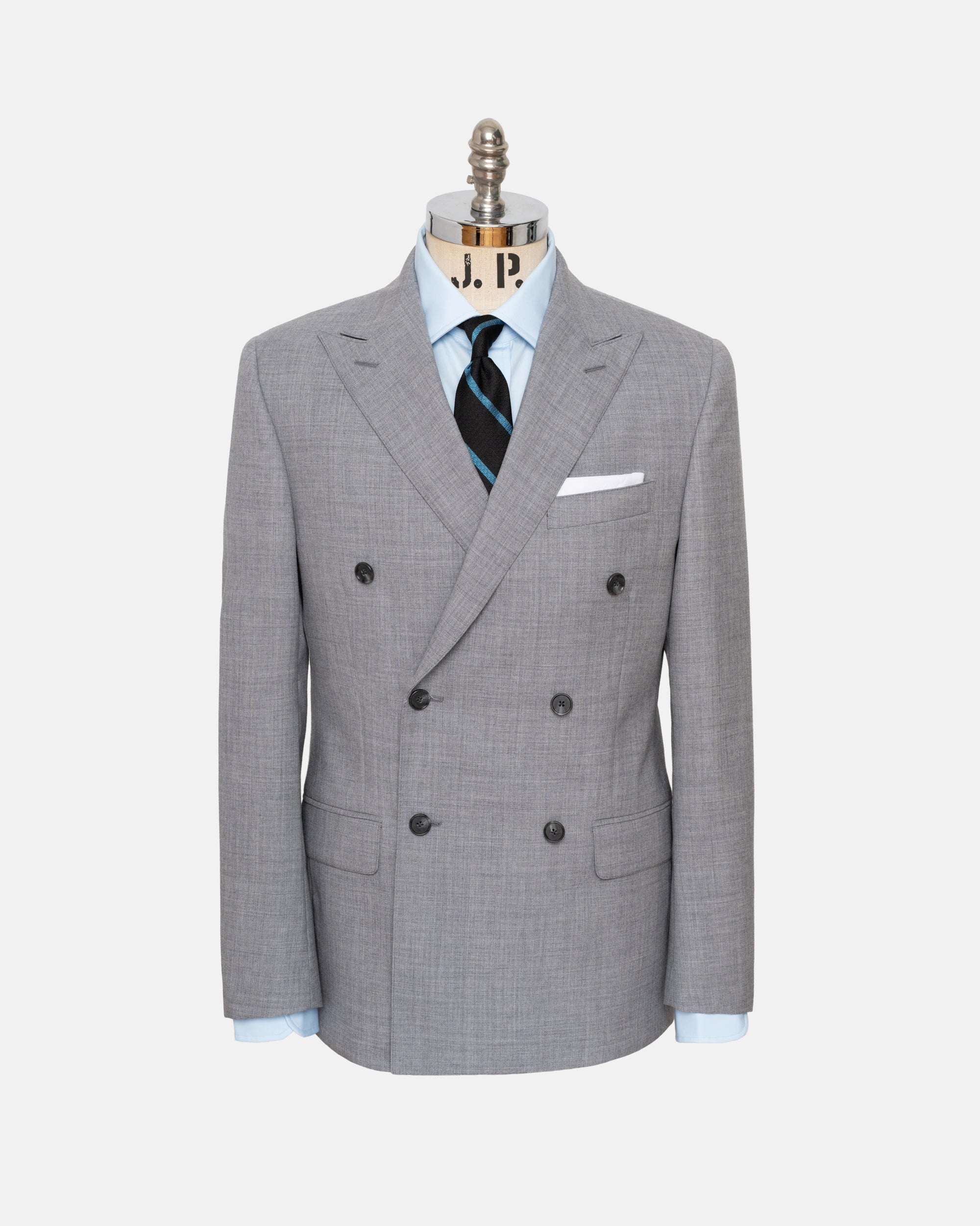 Made-in-USA Fox Brothers Light Grey Double-Breasted Suit