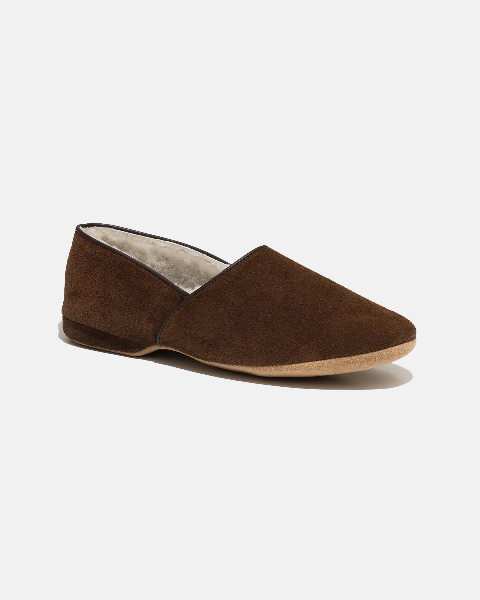 Made-in-England Brown Suede Shearling Lined Slipper