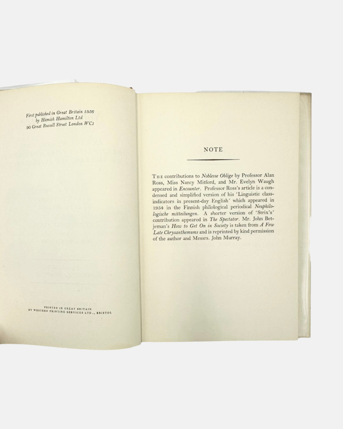 Noblesse Oblige: Characteristics of English Aristocracy 1956 by Alan S.C. Ross