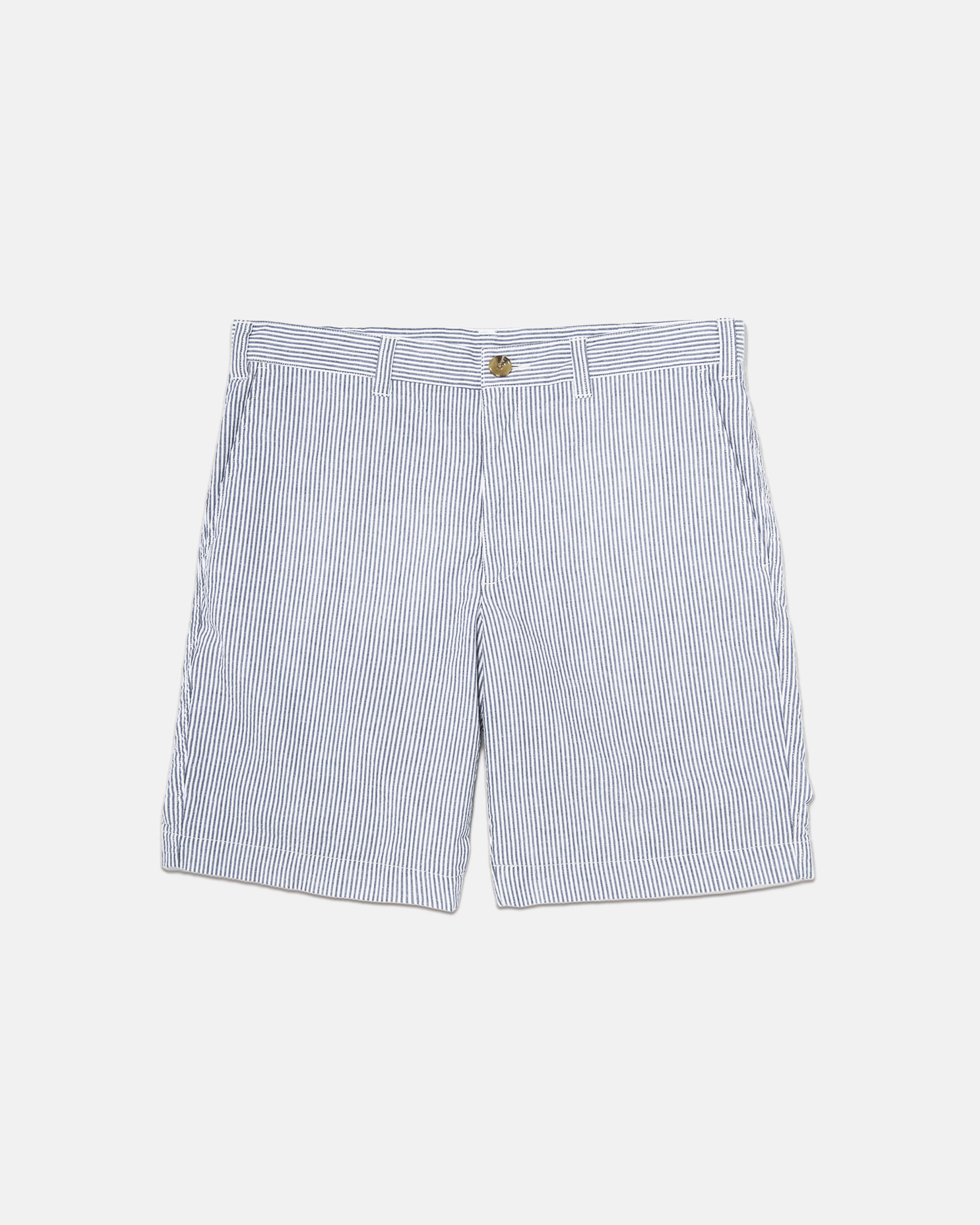 Blue & White Stripe Seersucker Shorts - Trim Fit