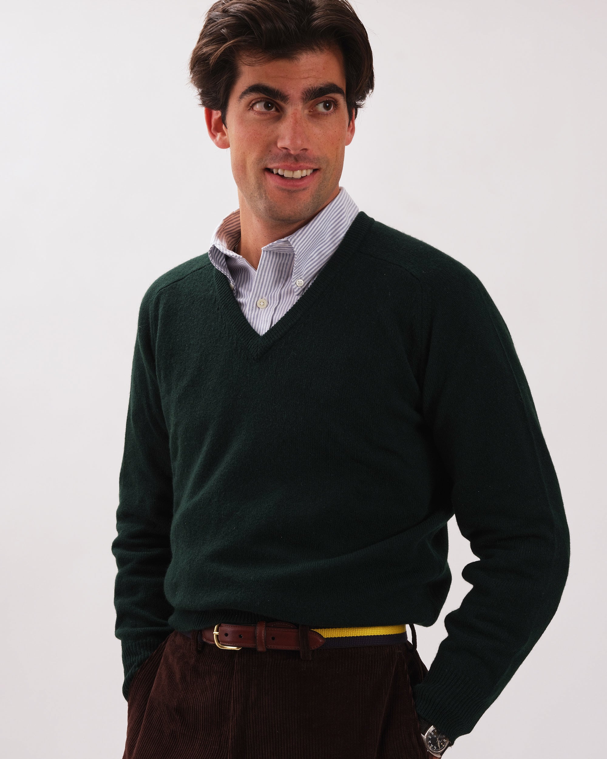 Tartan Green Lambswool V-neck Sweater