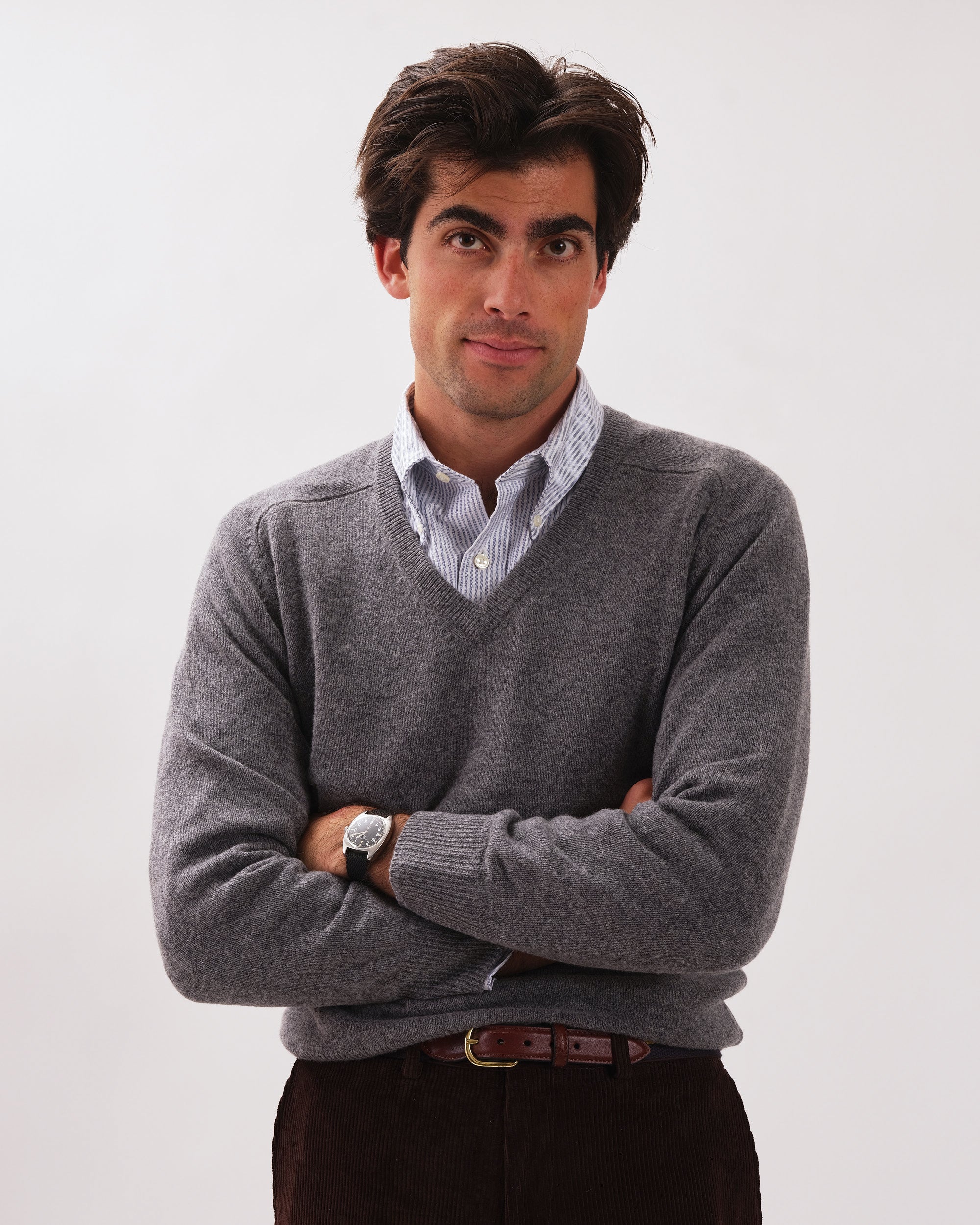 Grey Mix Lambswool V-neck Sweater