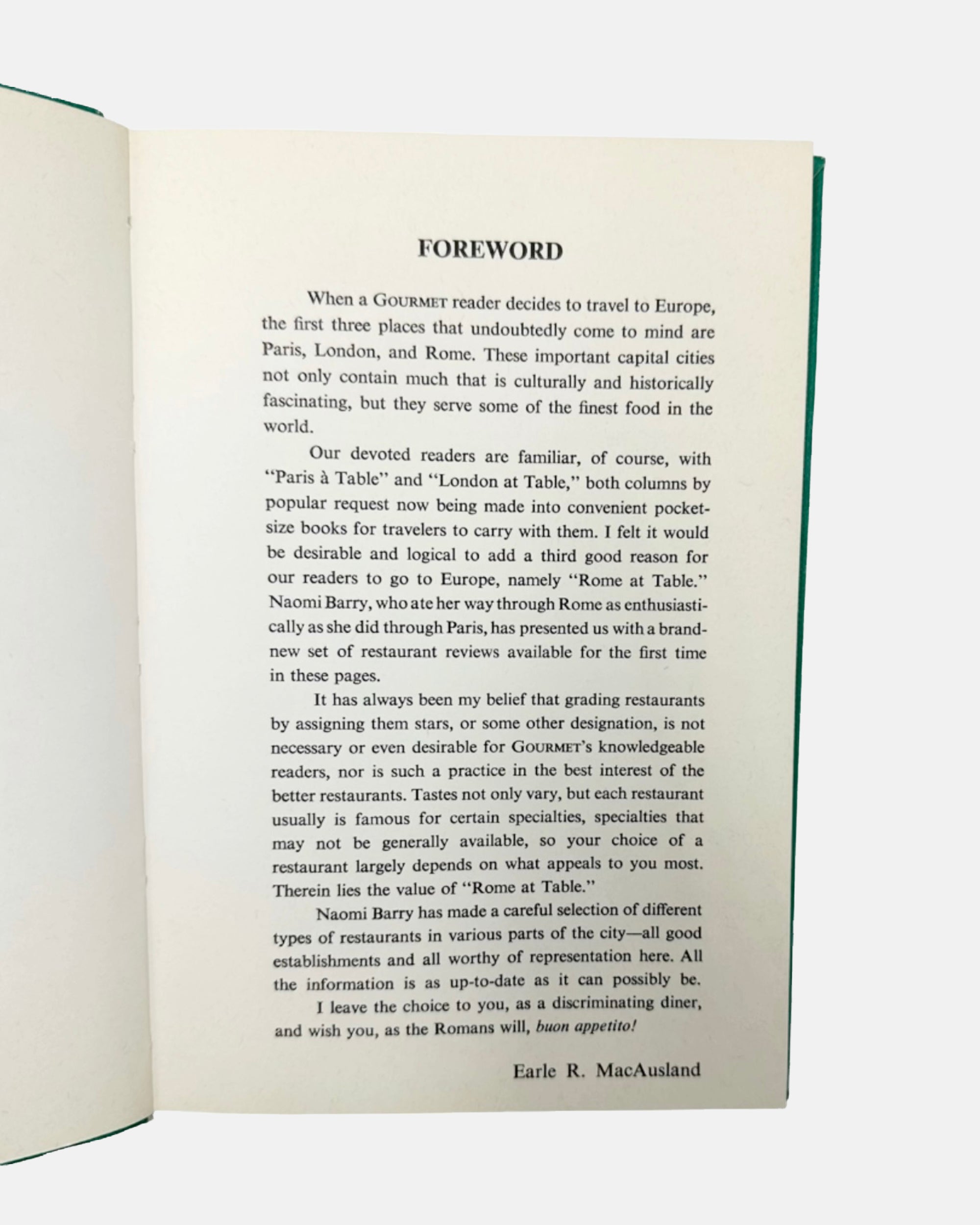 Gourmet Magazine's Rome at Table by Naomi Barry 1971 Book