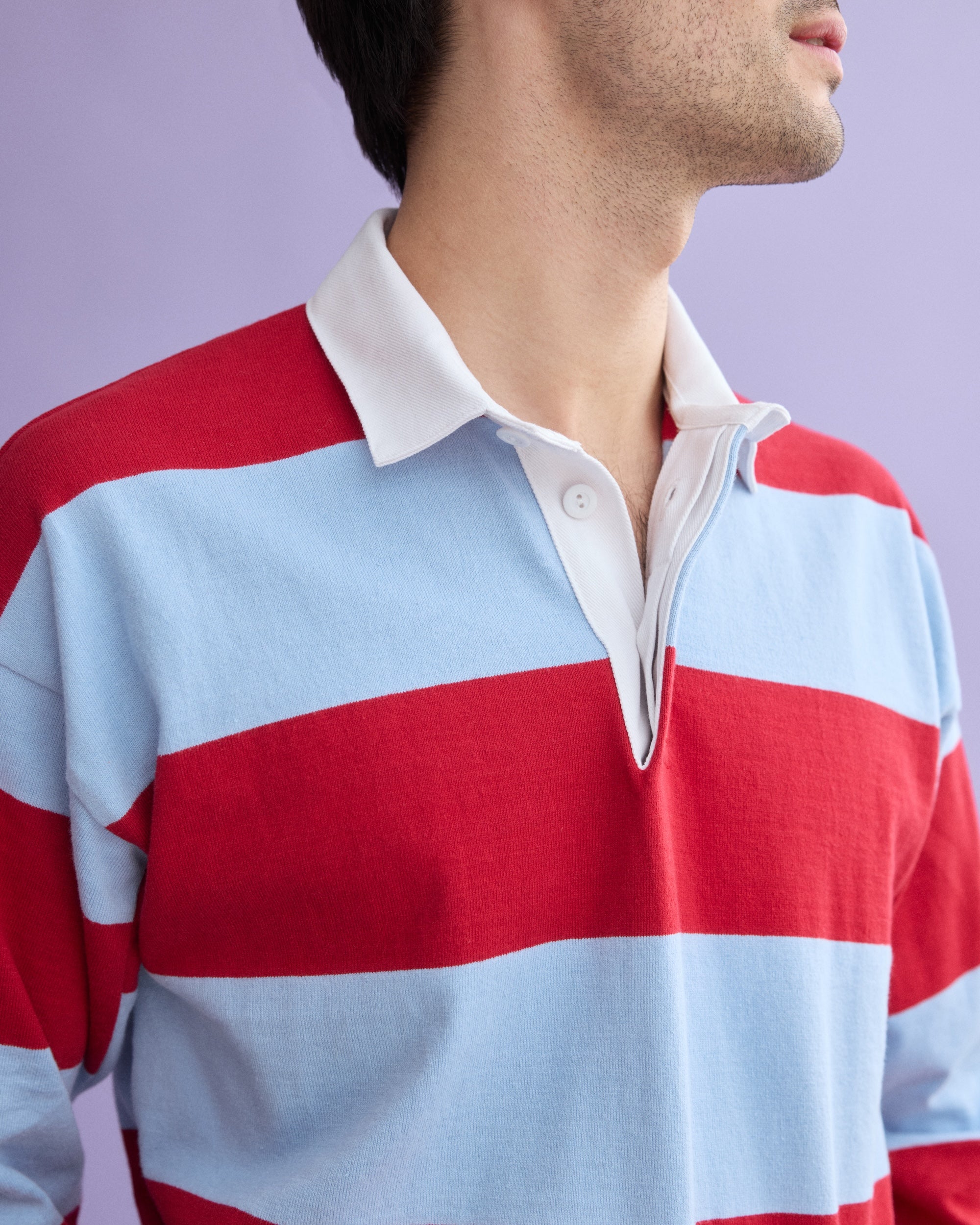 Made-in-USA Light Blue & Red Guard Stripe Rugby