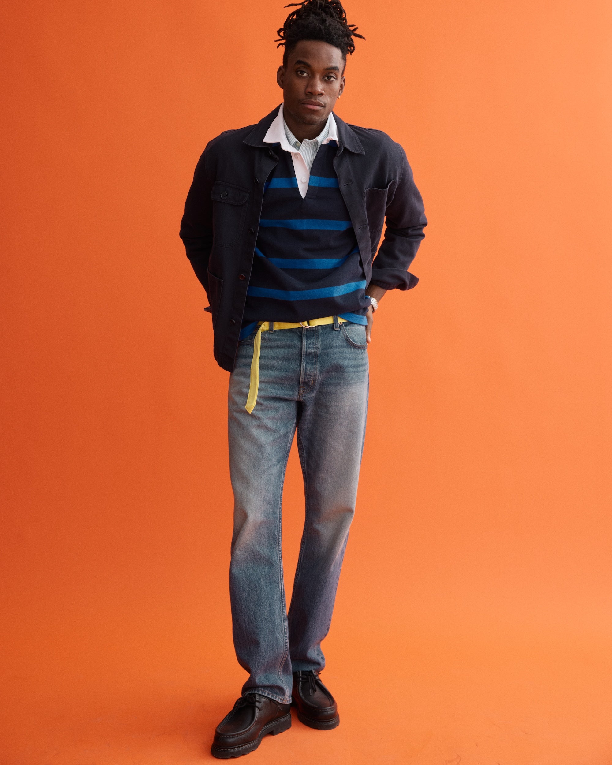 Navy Garment Dyed Recycled Denim Work Jacket