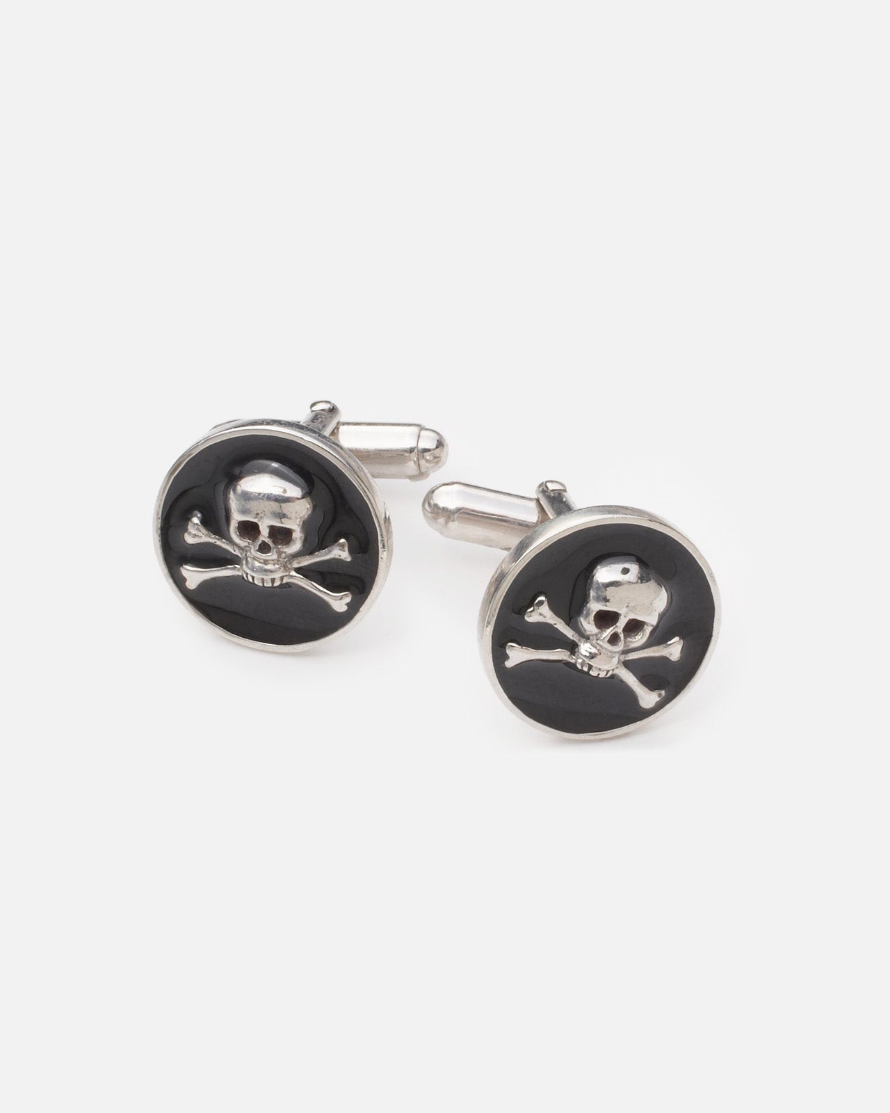 Skull & Crossbones Onyx & Silver Finish Cufflinks