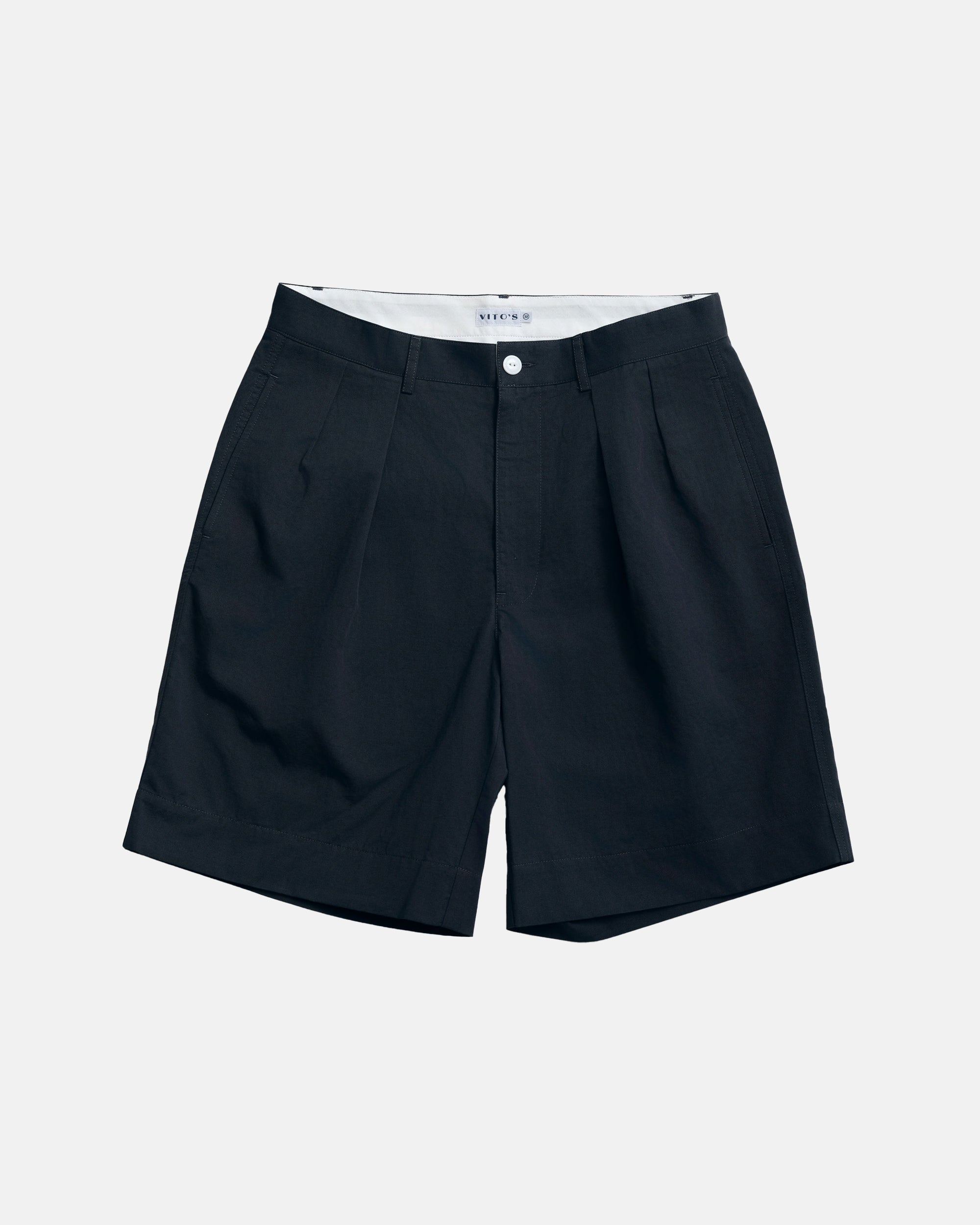 Vito's Charcoal Navy Cotton/Linen Pleated Short