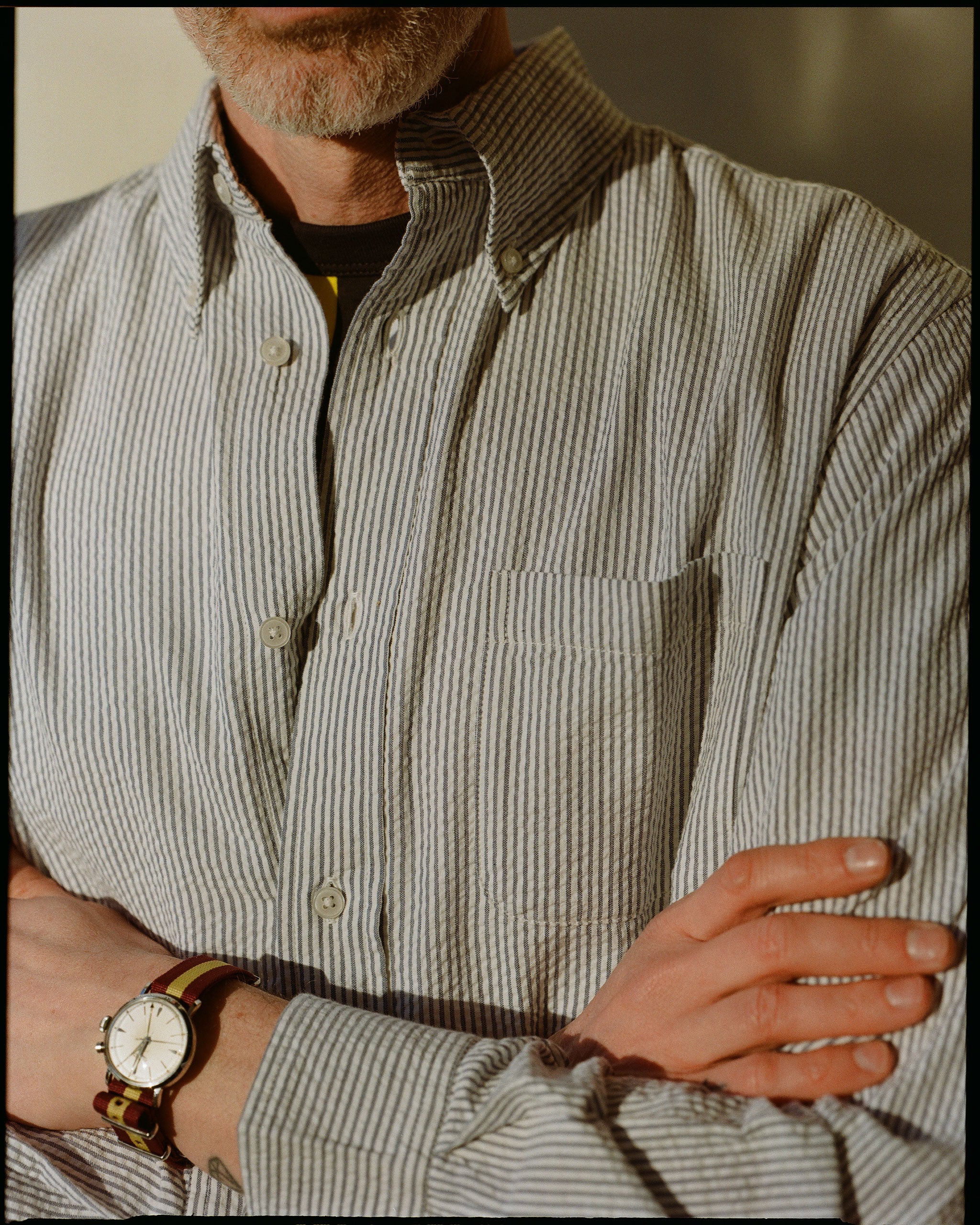 Blue & White Stripe Seersucker Sport Shirt - Classic Fit