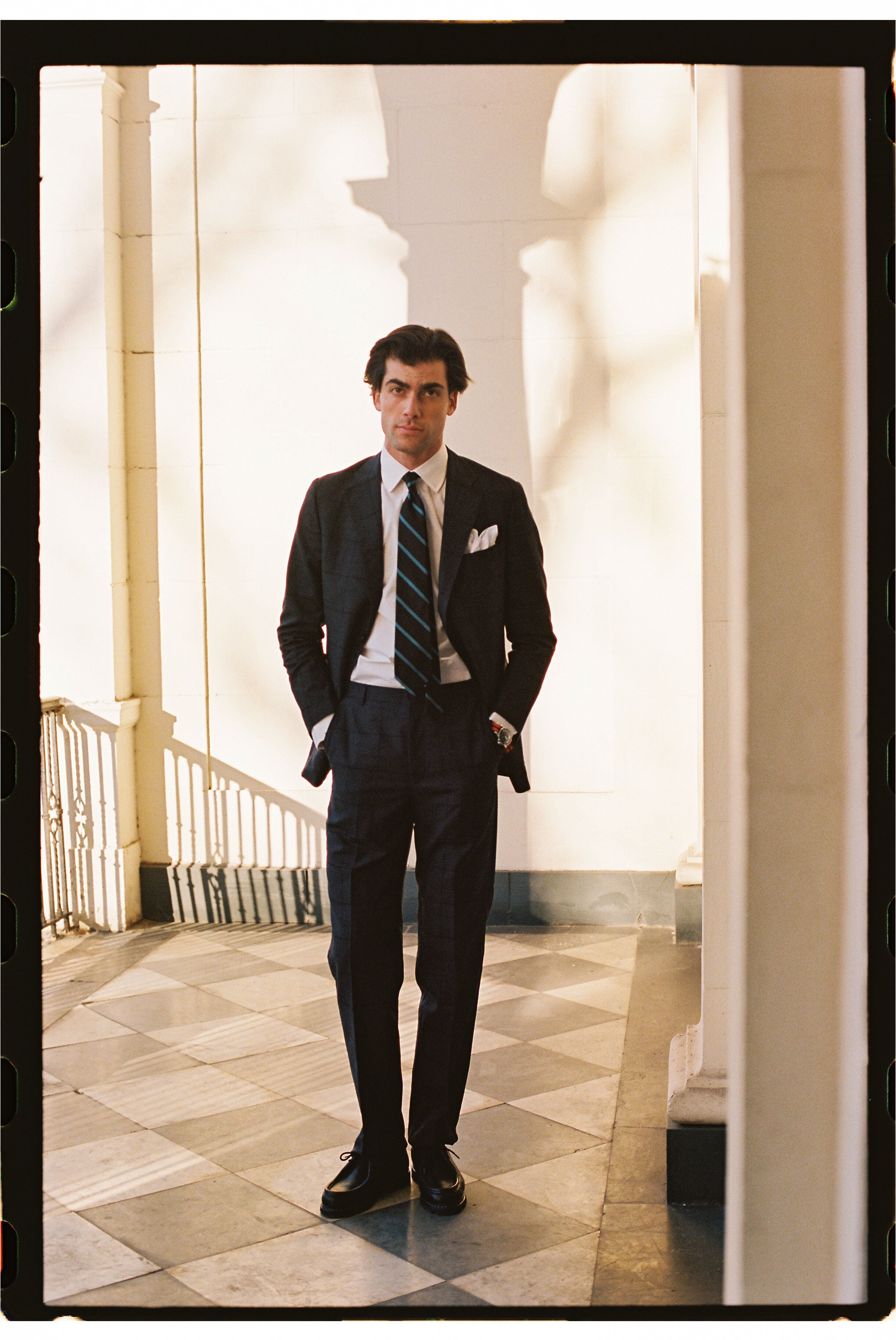 Made-in-USA Grey & Blue Windowpane Fox Air Wool Sport Coat