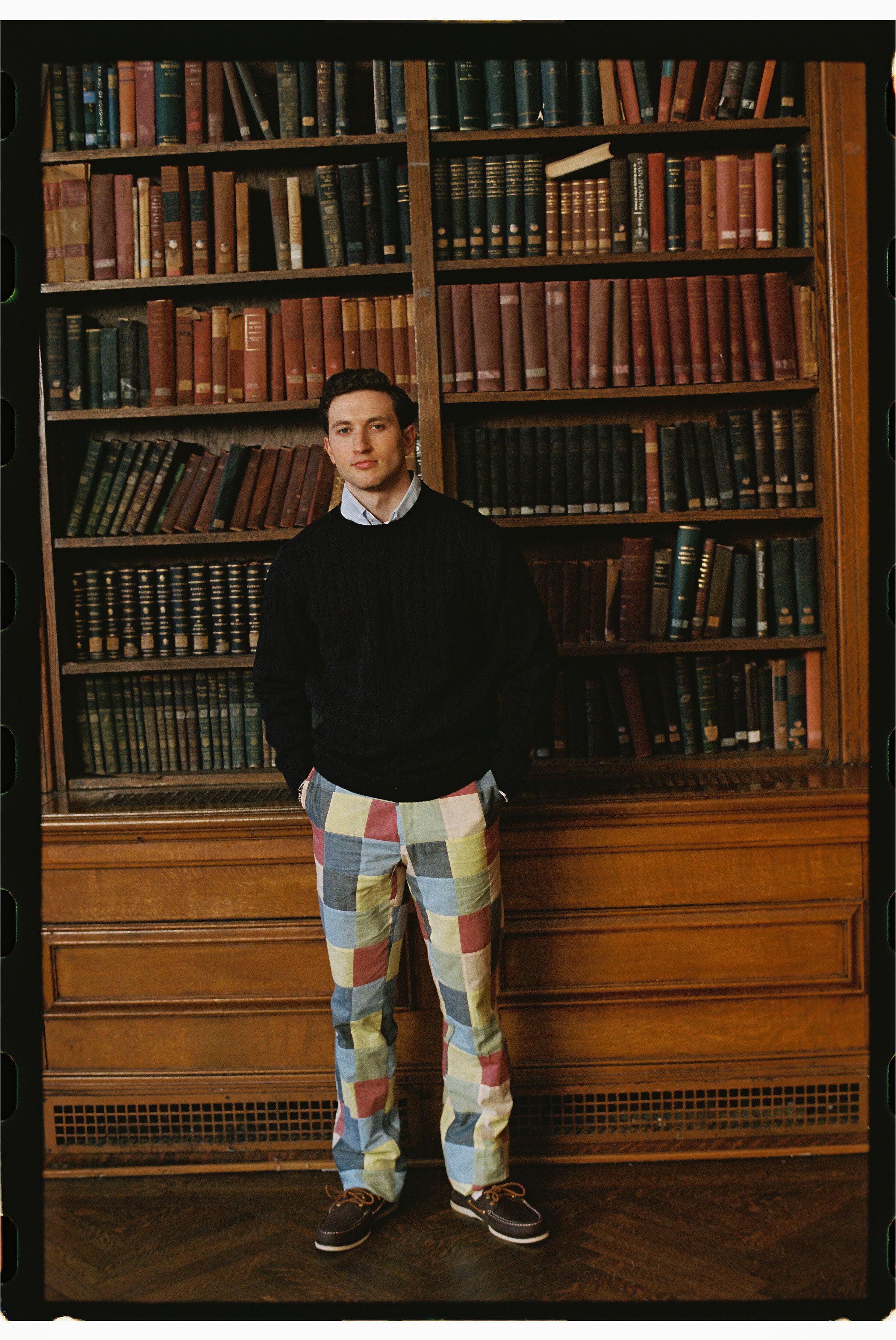 Made-in-USA Patchwork Cotton Chambray Trouser