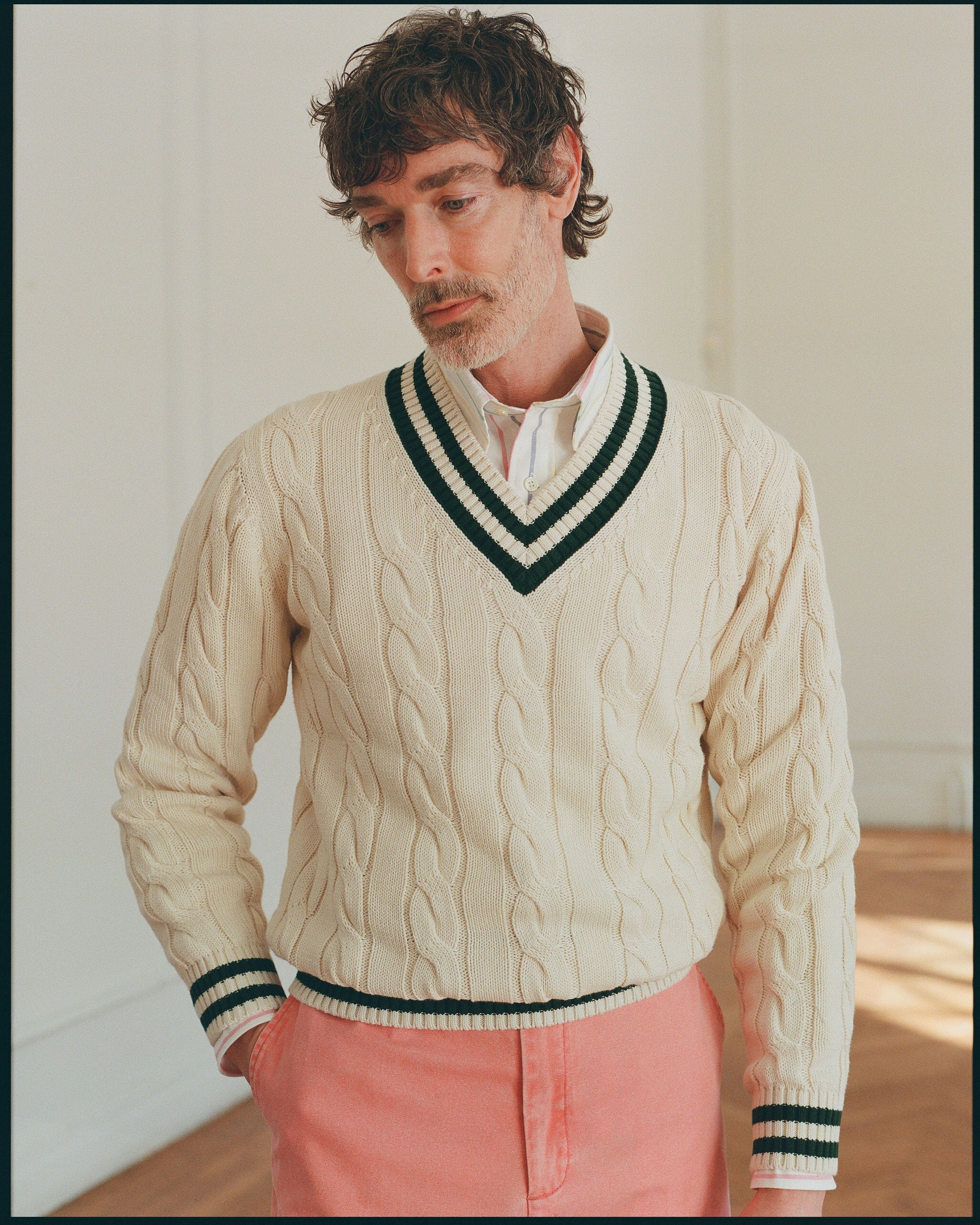 Ecru & Hunter Cotton Cricket Sweater