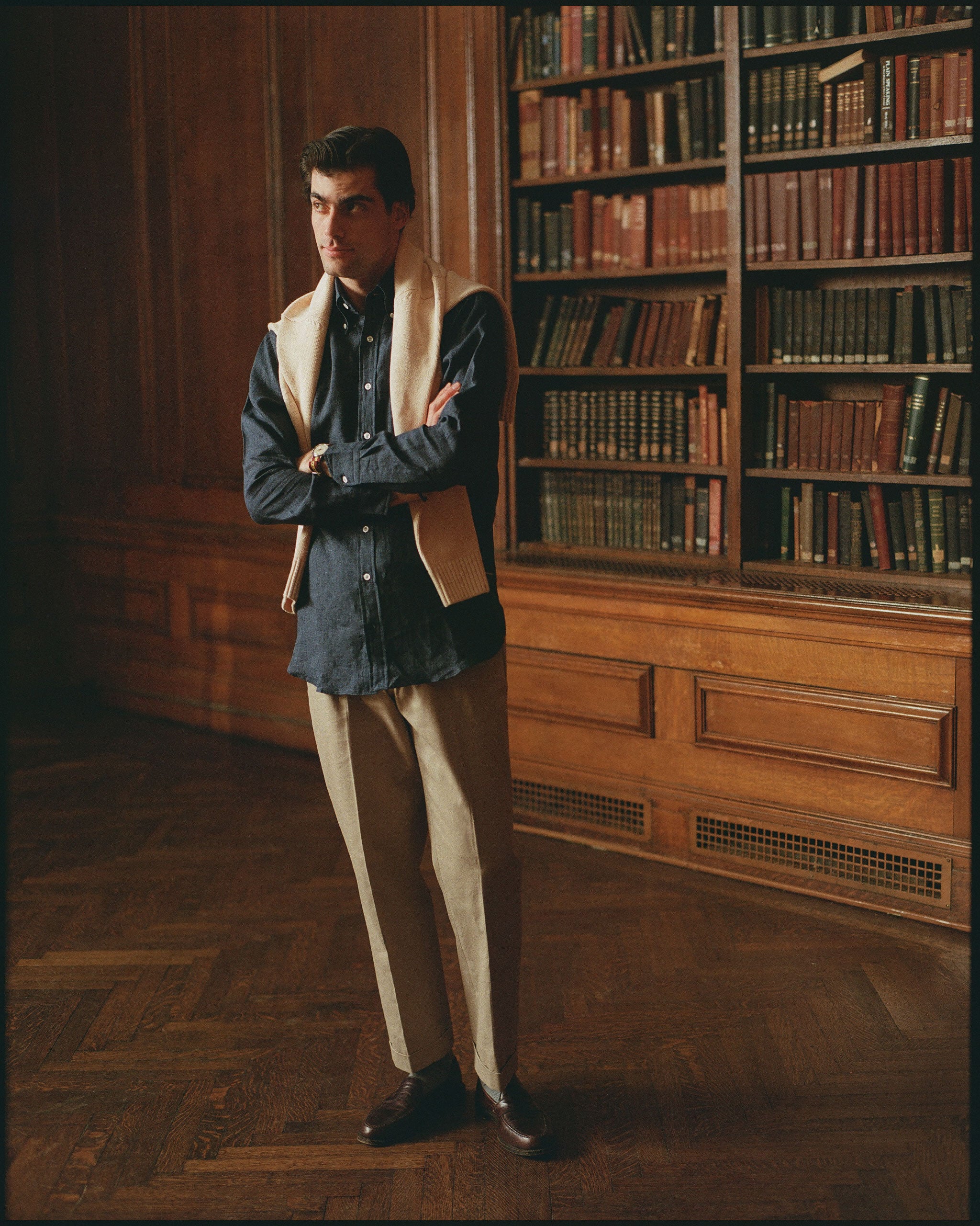 Made-in-USA Thomas Mason Navy Linen Shirt - Classic Fit