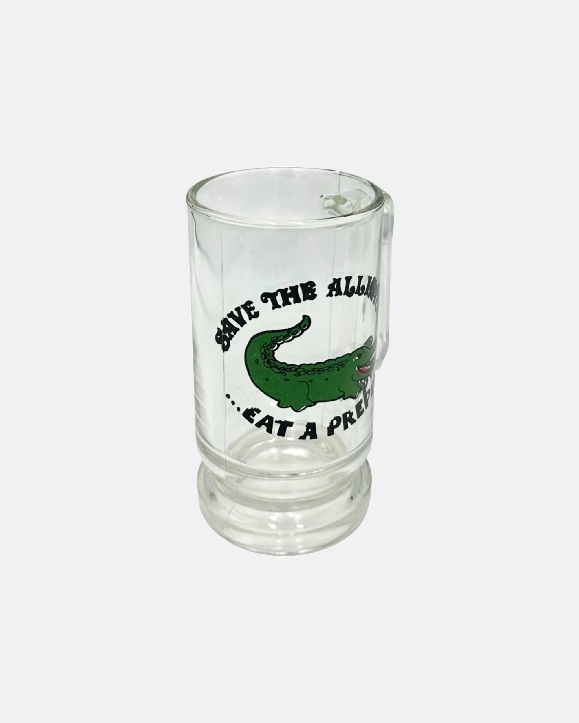 Vintage "Save the Alligator Eat a Preppy" Glass Stein