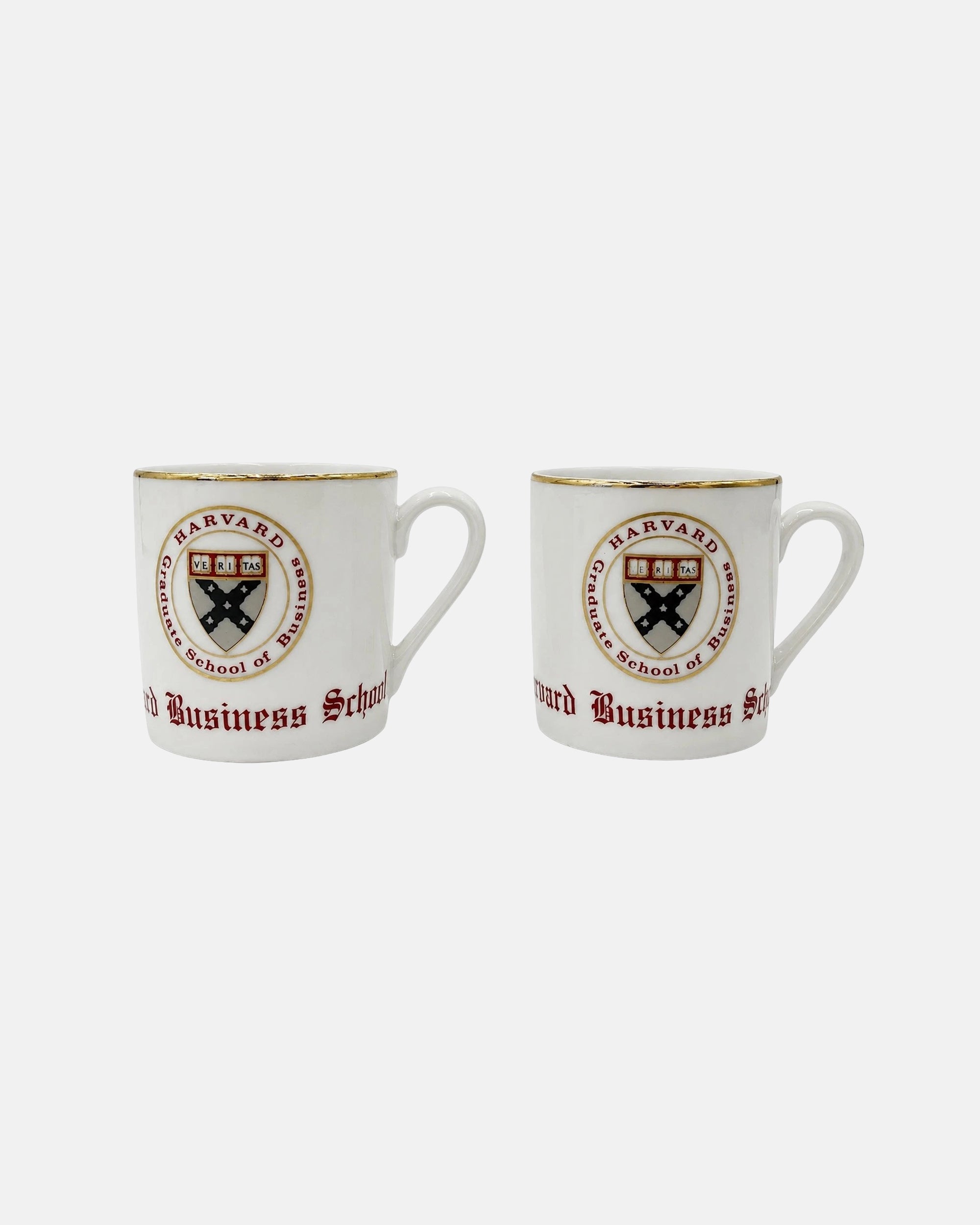 Pair Vintage Harvard Business School Porcelain Demitasse Cups Saucers